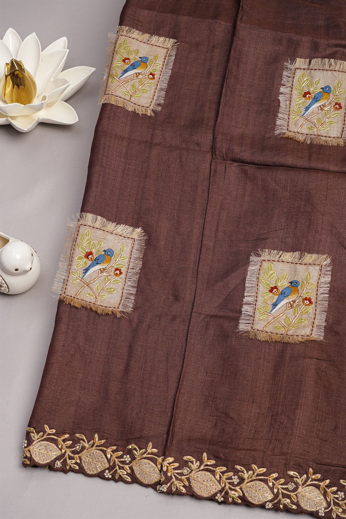 Designer Tussar Brown Saree