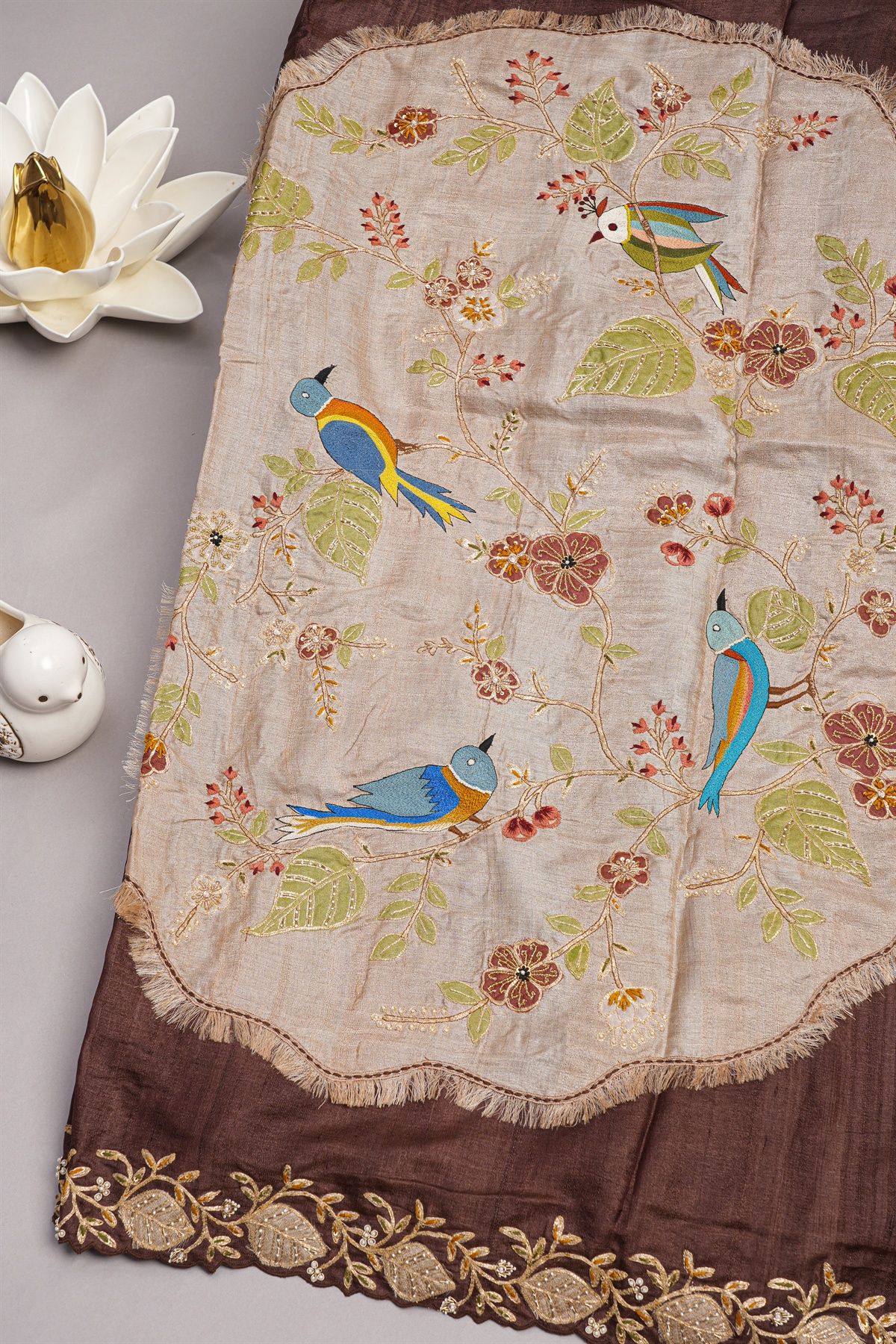 Designer Tussar Brown Saree