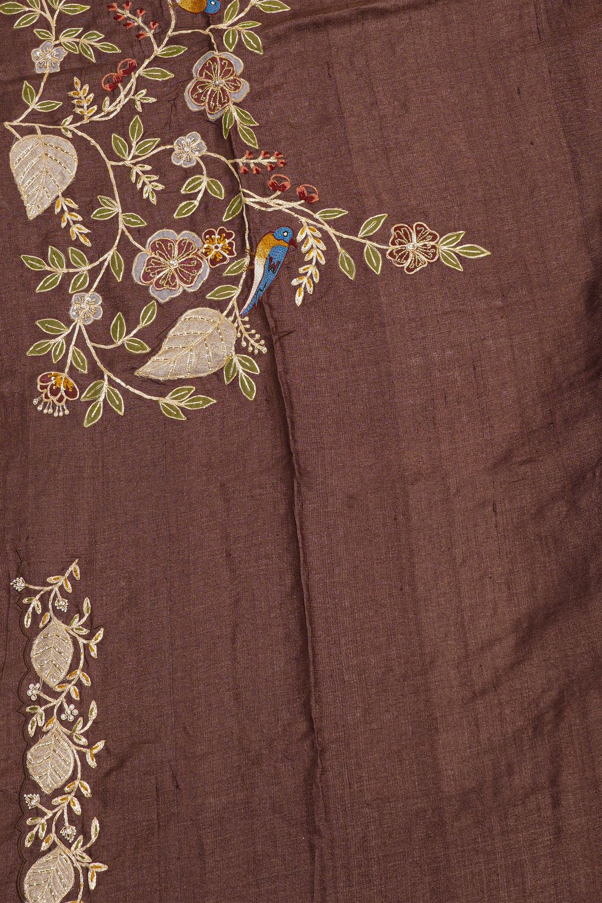 Designer Tussar Brown Saree