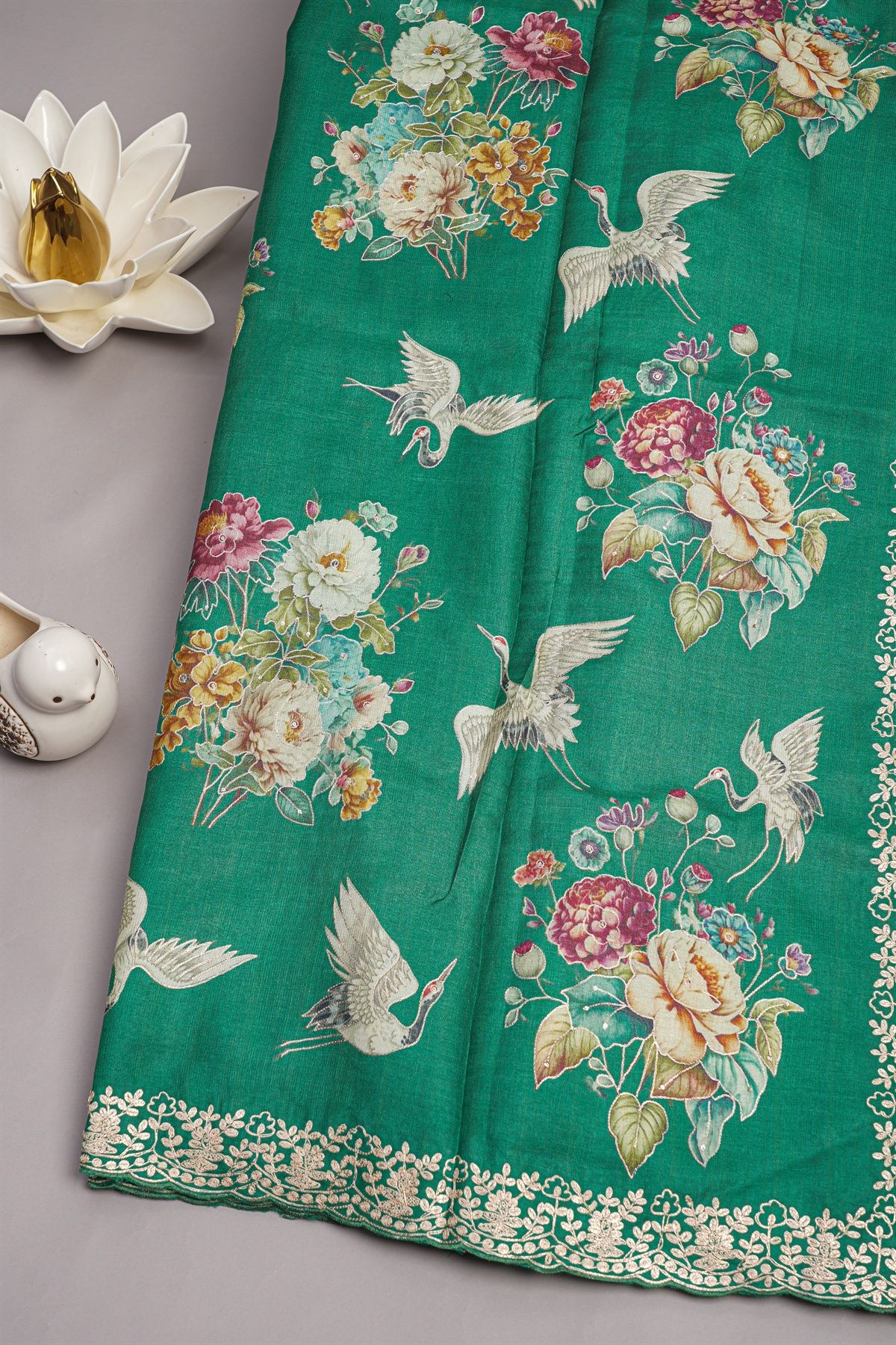 Designer Tussar Sea Green Saree