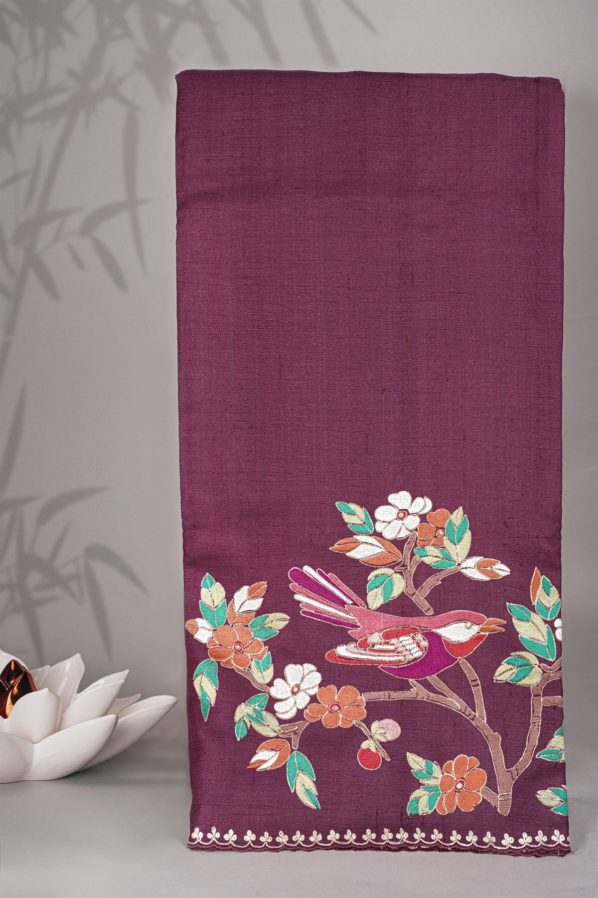 Designer Tussar Wine Saree