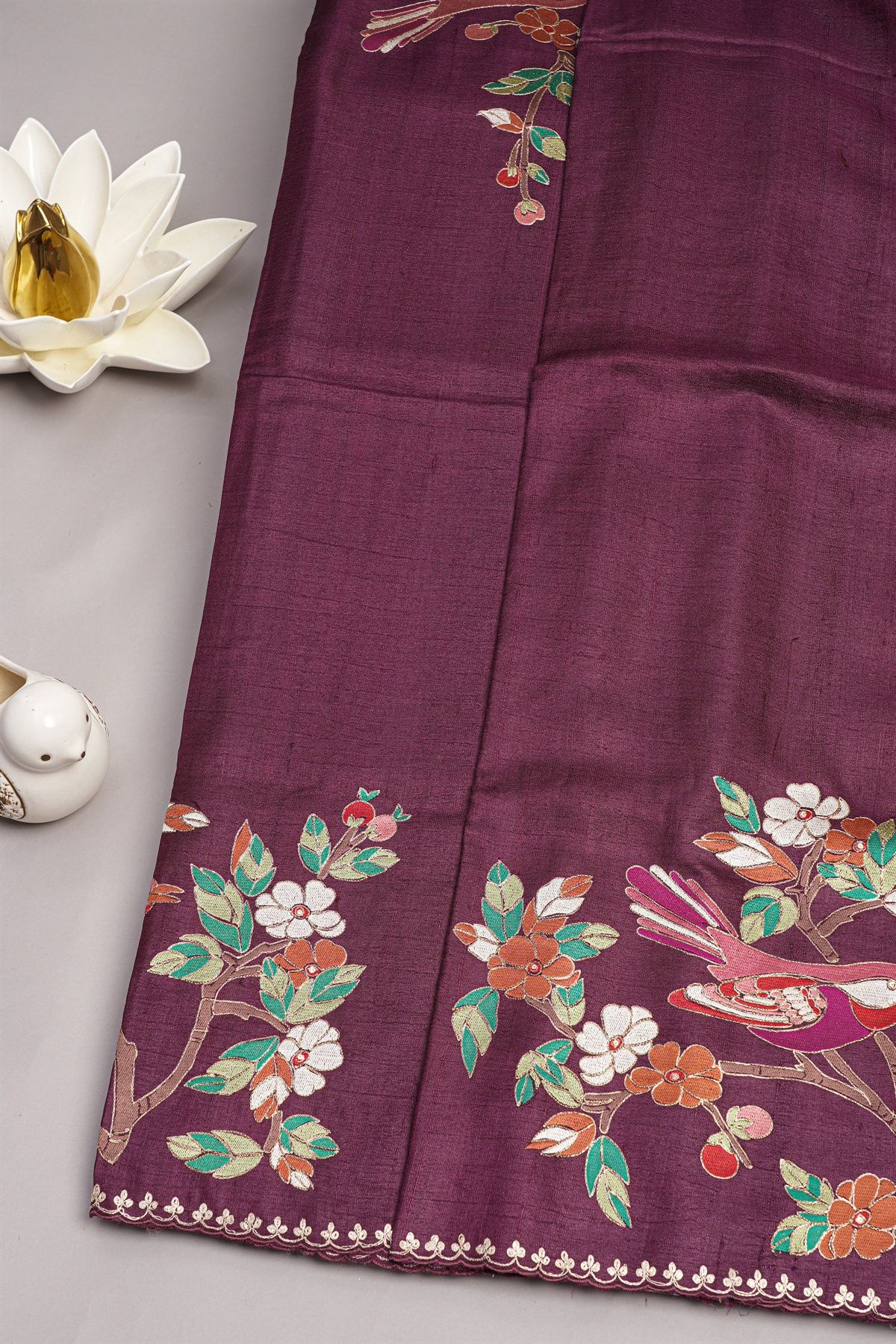 Designer Tussar Wine Saree