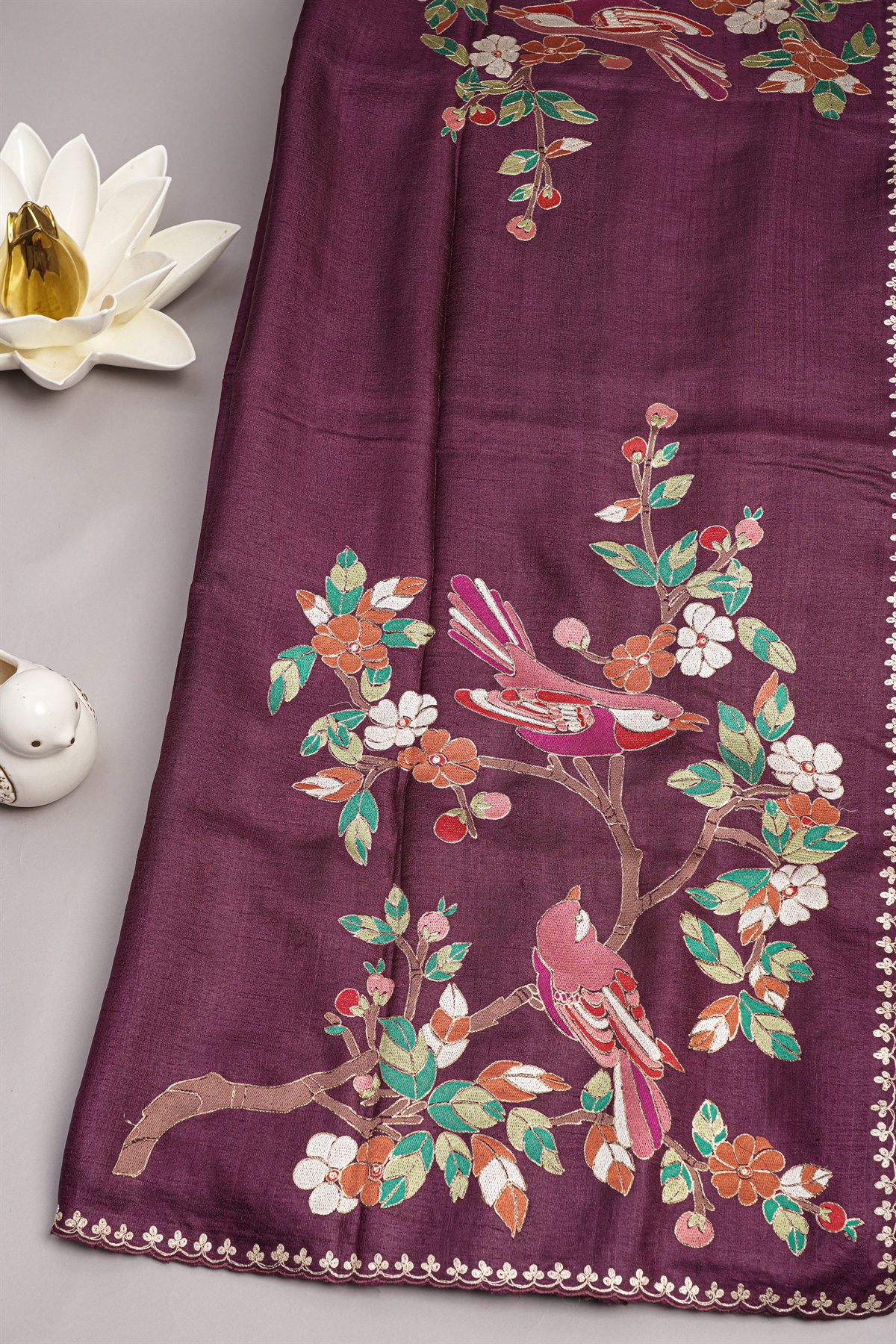 Designer Tussar Wine Saree