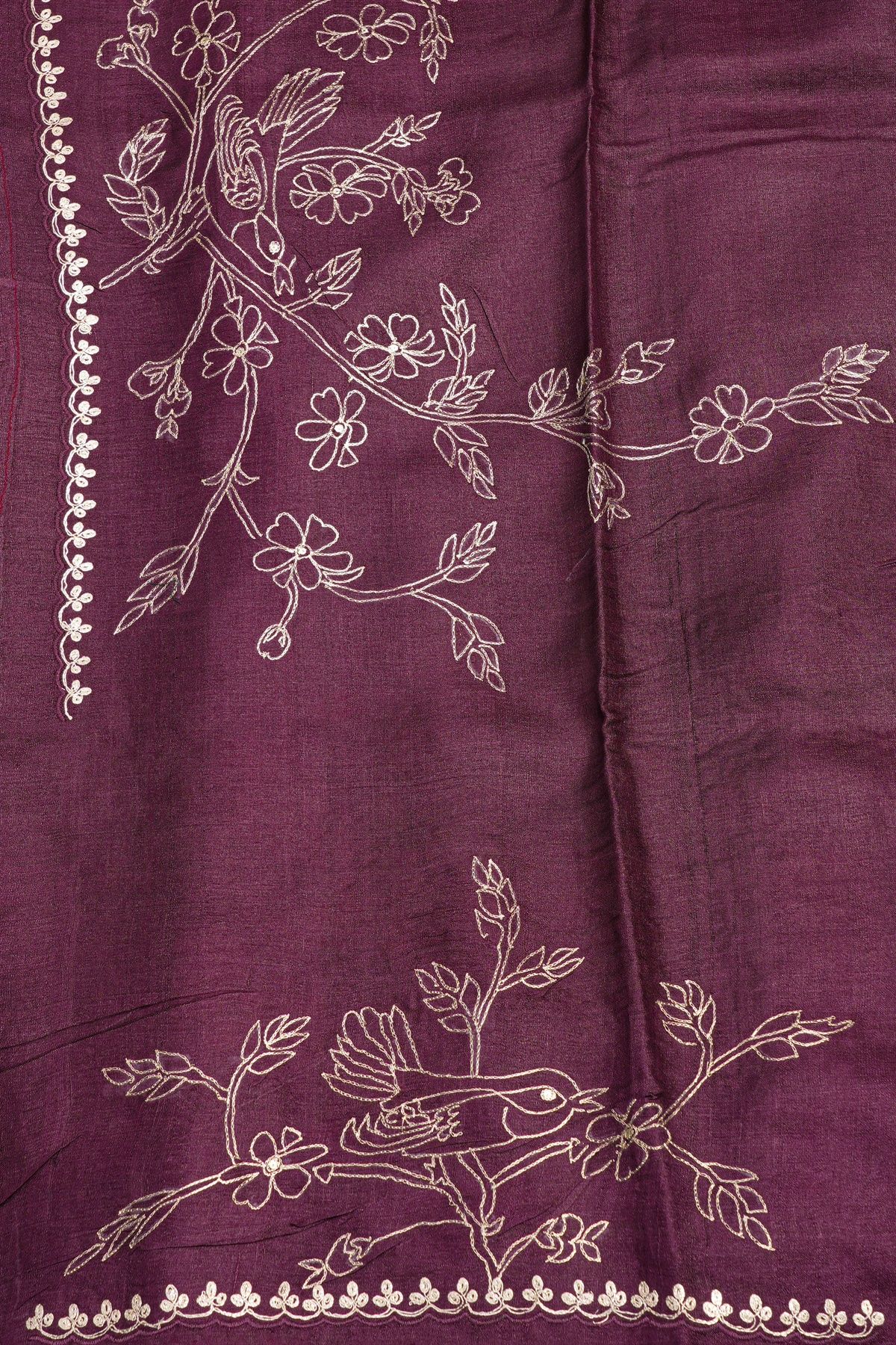Designer Tussar Wine Saree