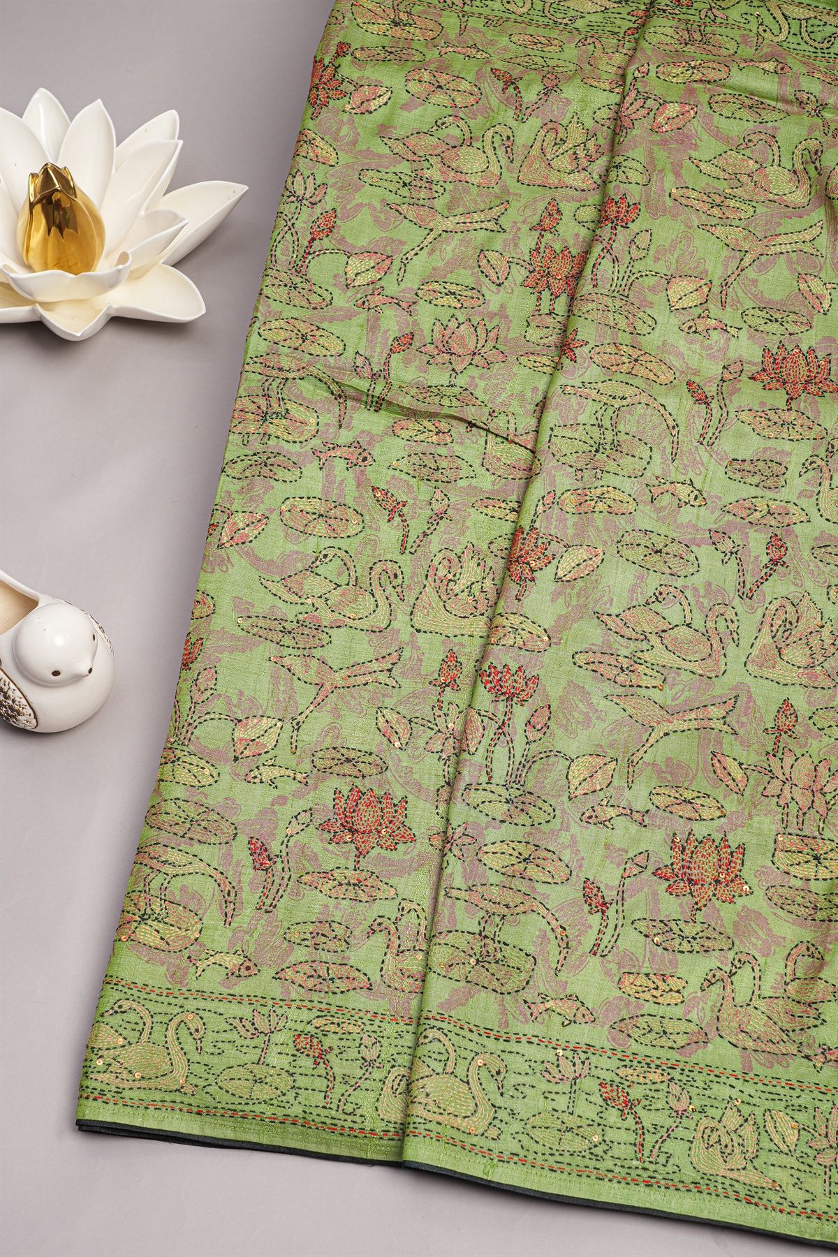 Designer Tussar Green Saree