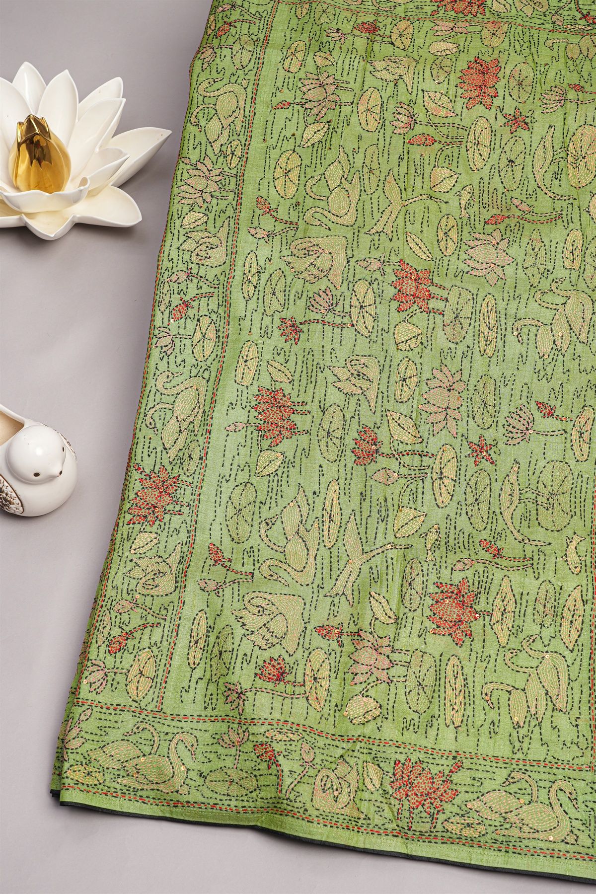 Designer Tussar Green Saree