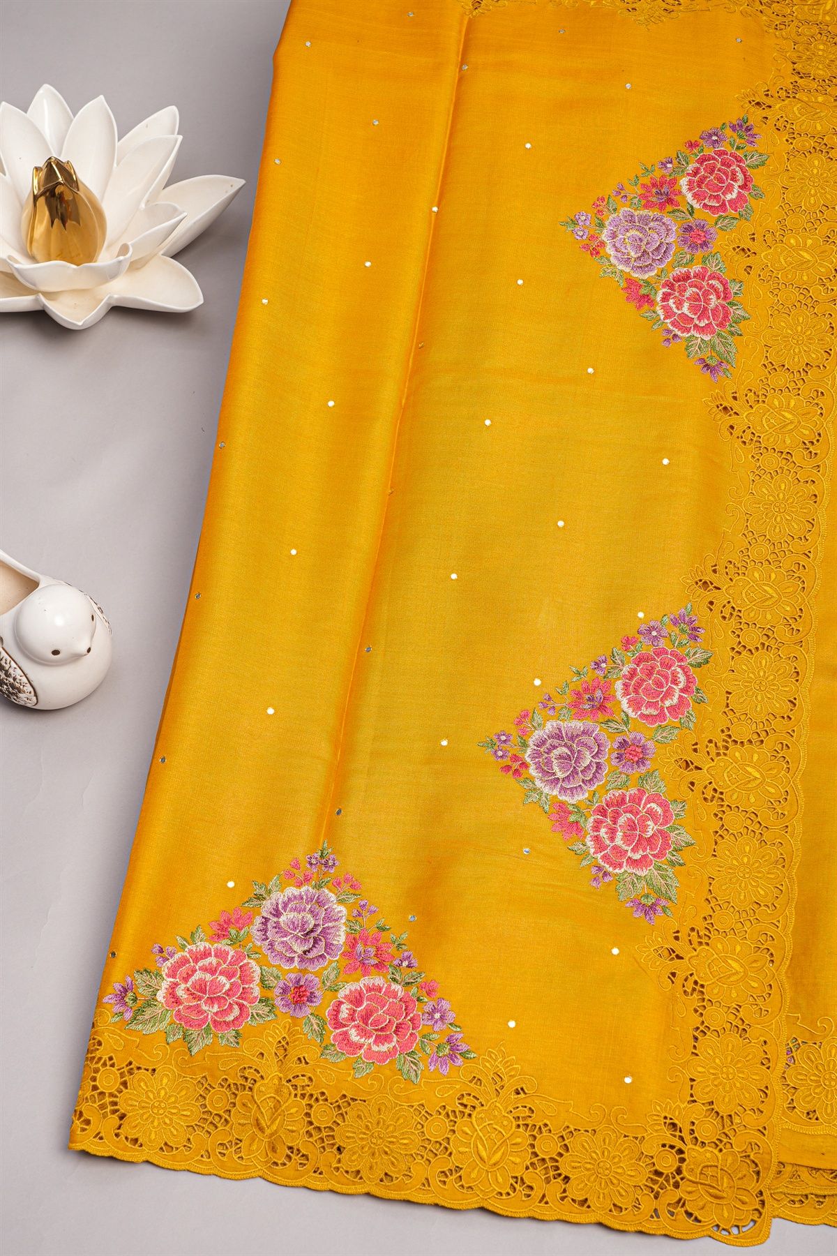 Designer Tussar Yellow Saree