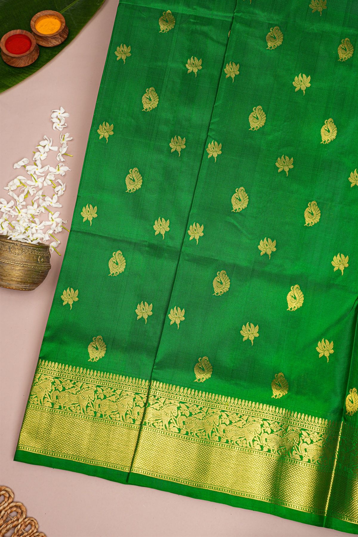Venkatagiri Silk Bottle Green Saree