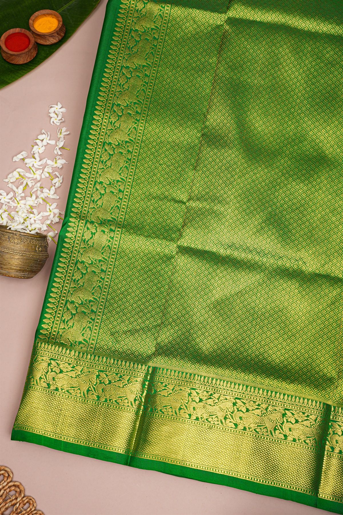 Venkatagiri Silk Bottle Green Saree