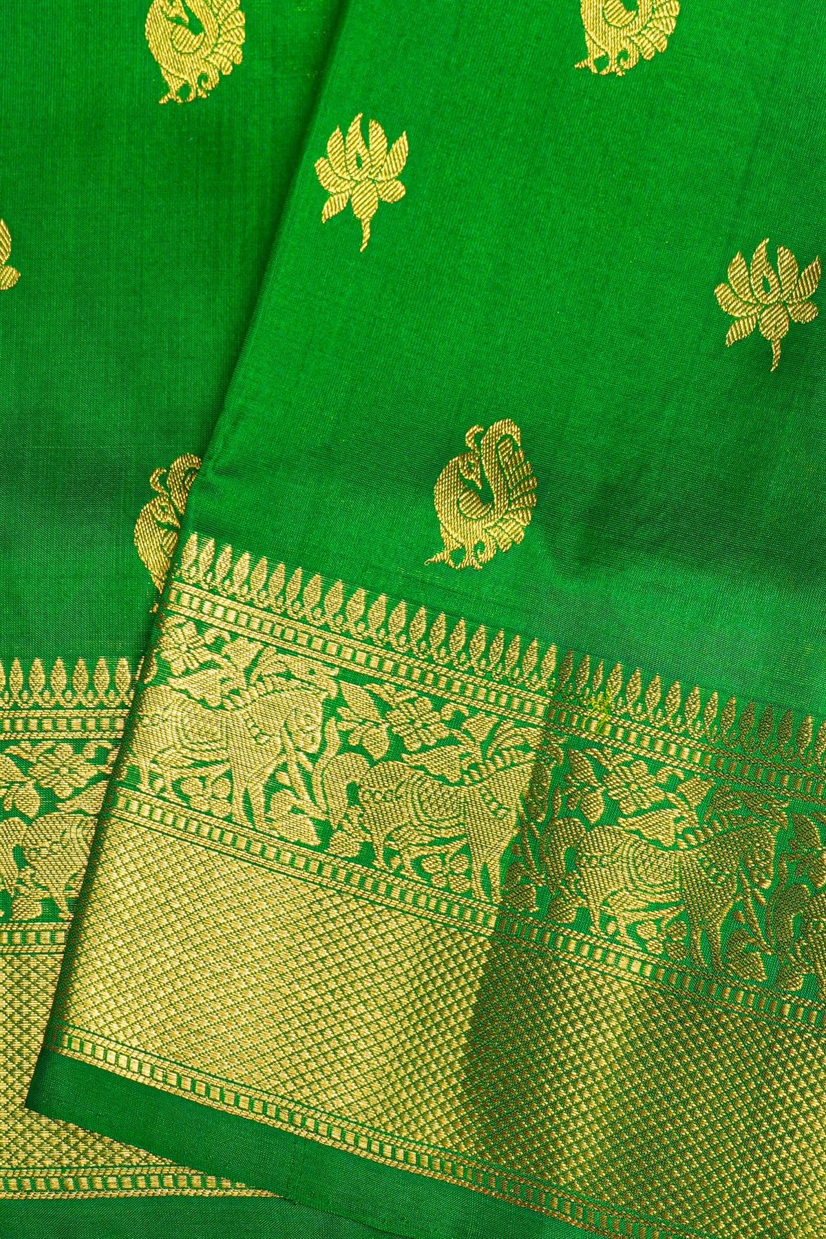 Venkatagiri Silk Bottle Green Saree