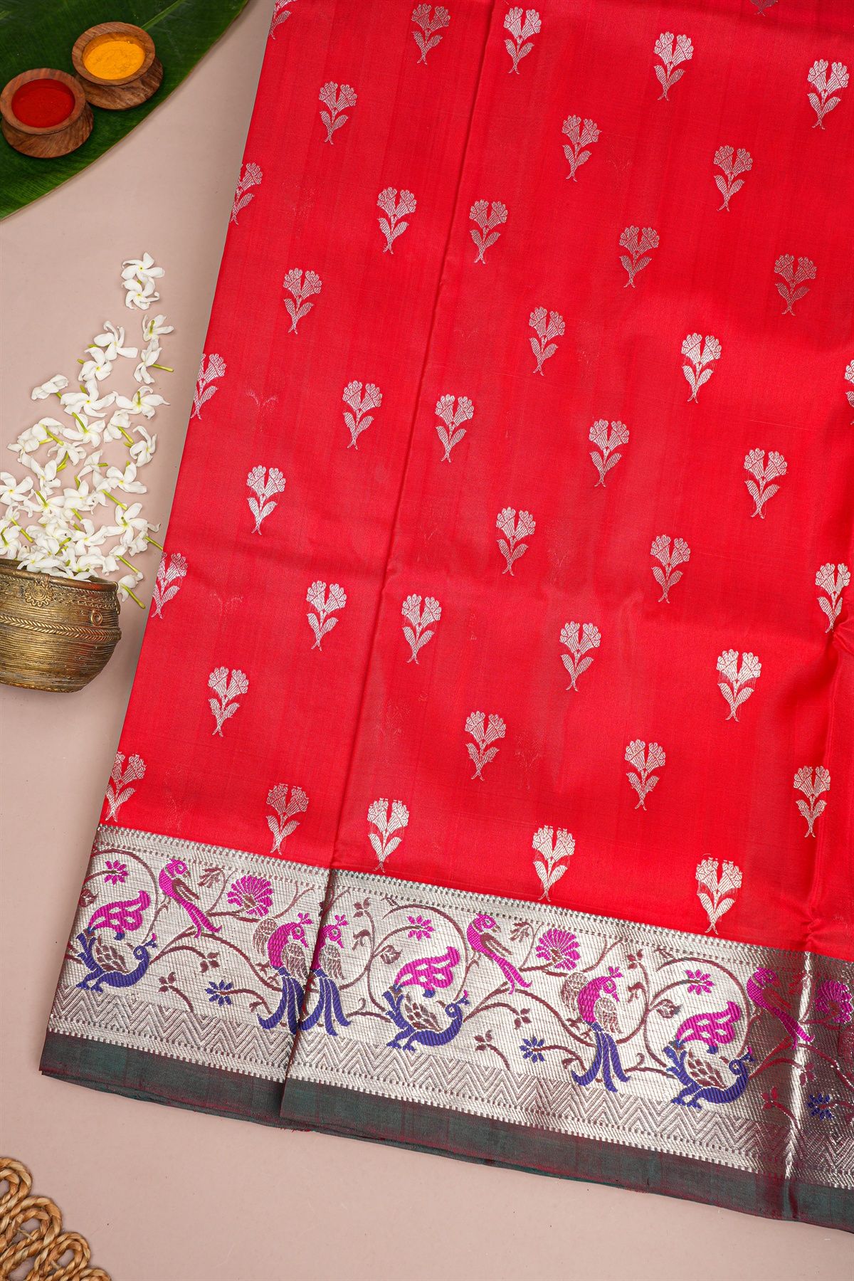 Venkatagiri Silk Red Saree