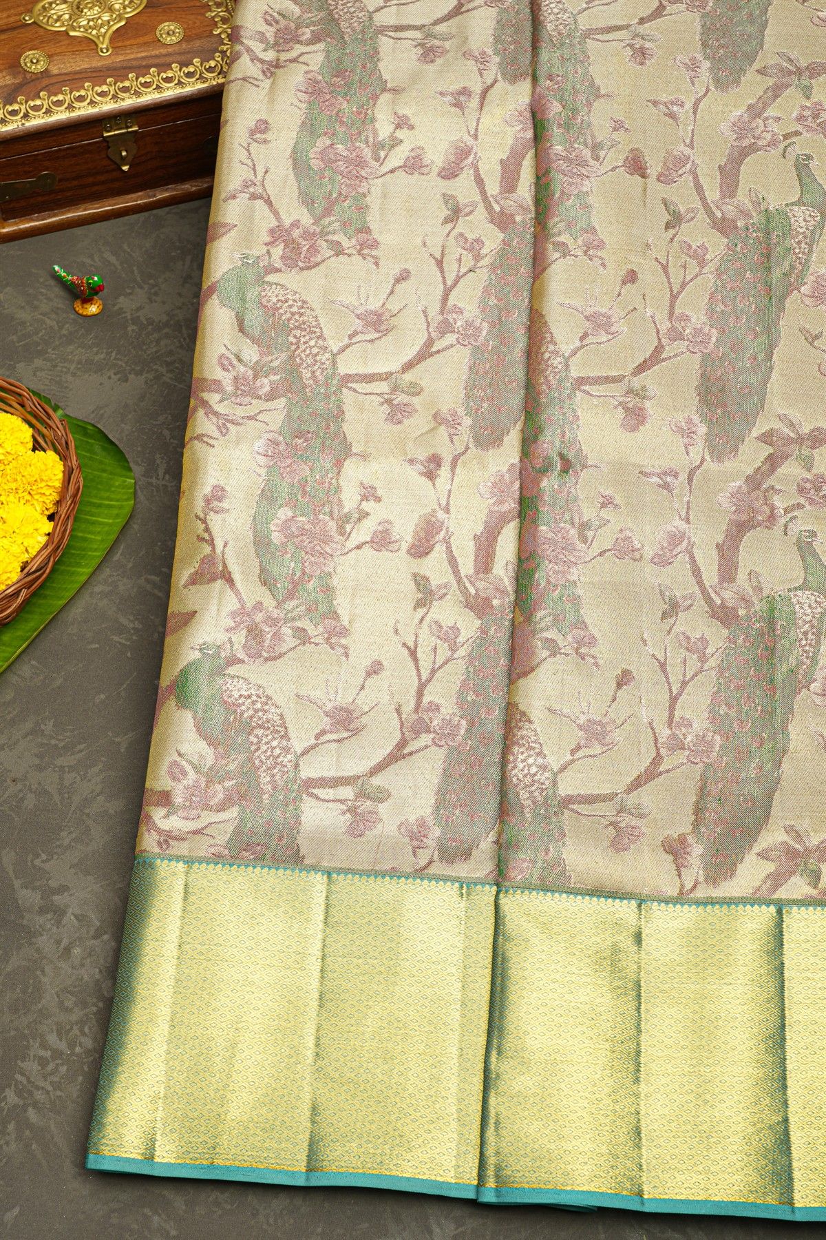 Kancheepuram Tissue Cream Saree