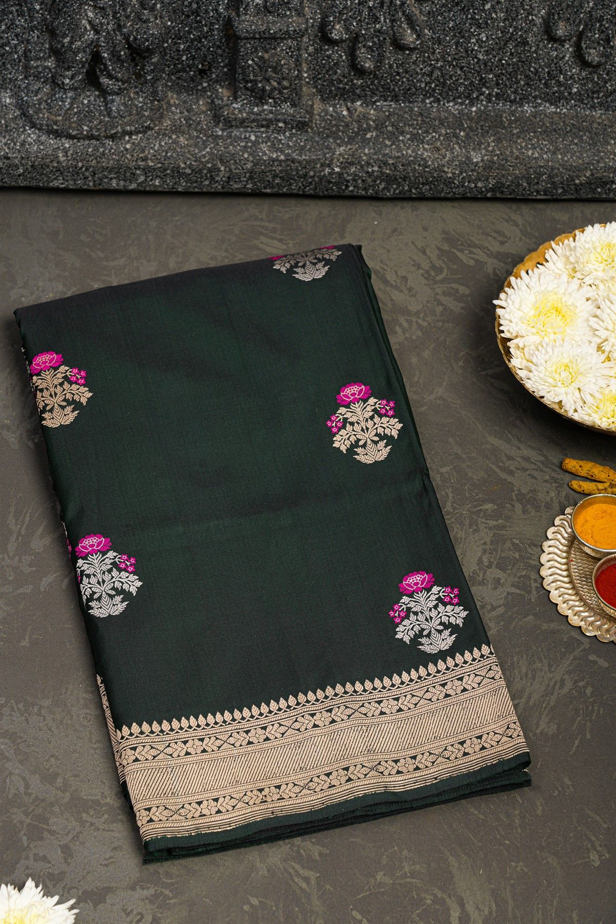 Banarasi Silk Bottle Green Saree