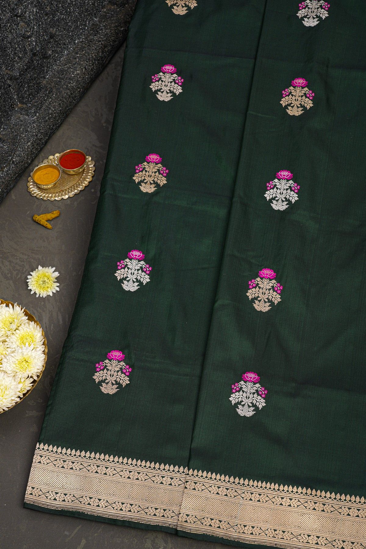 Banarasi Silk Bottle Green Saree