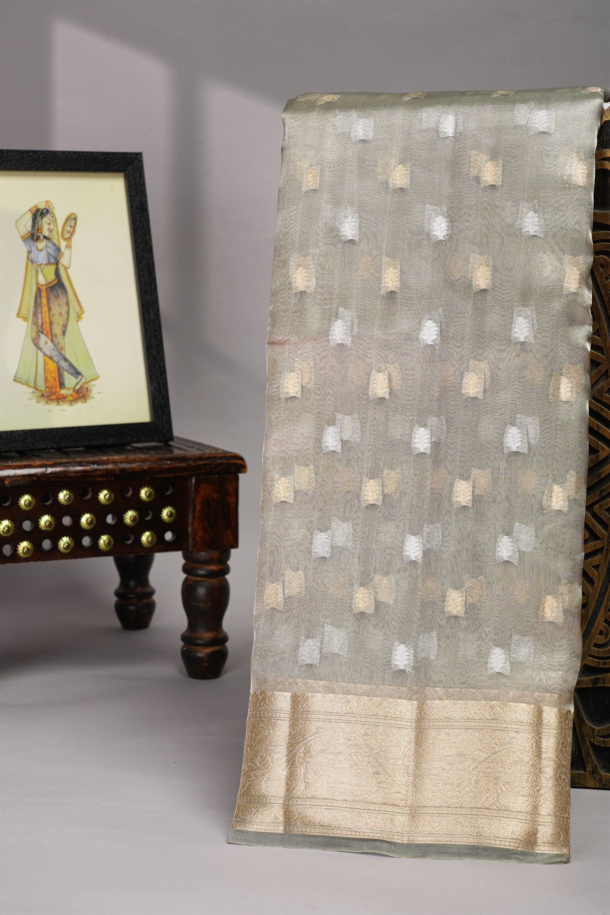 Designer Organza Grey Saree