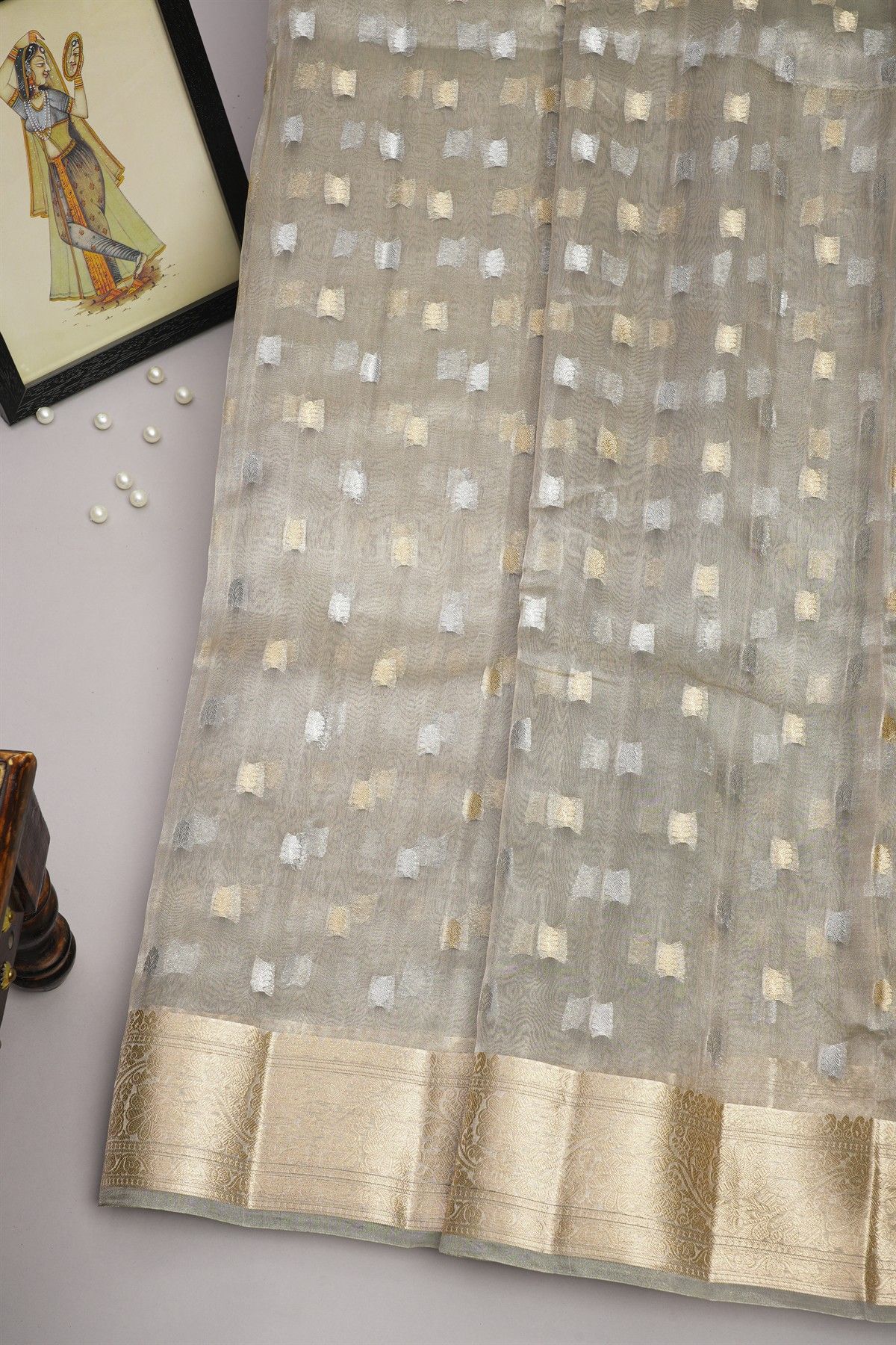 Designer Organza Grey Saree