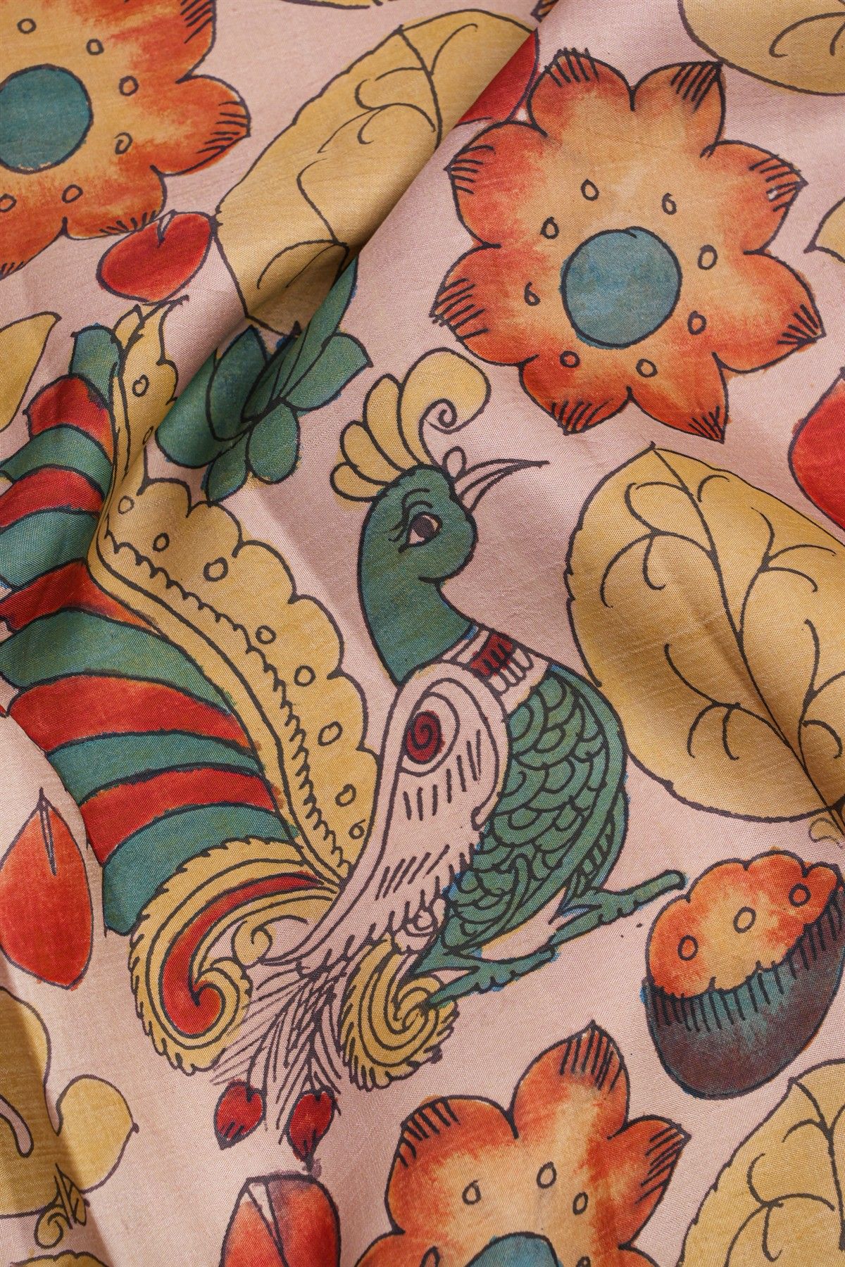 Kancheepuram Silk Lavender Kalamkari Saree