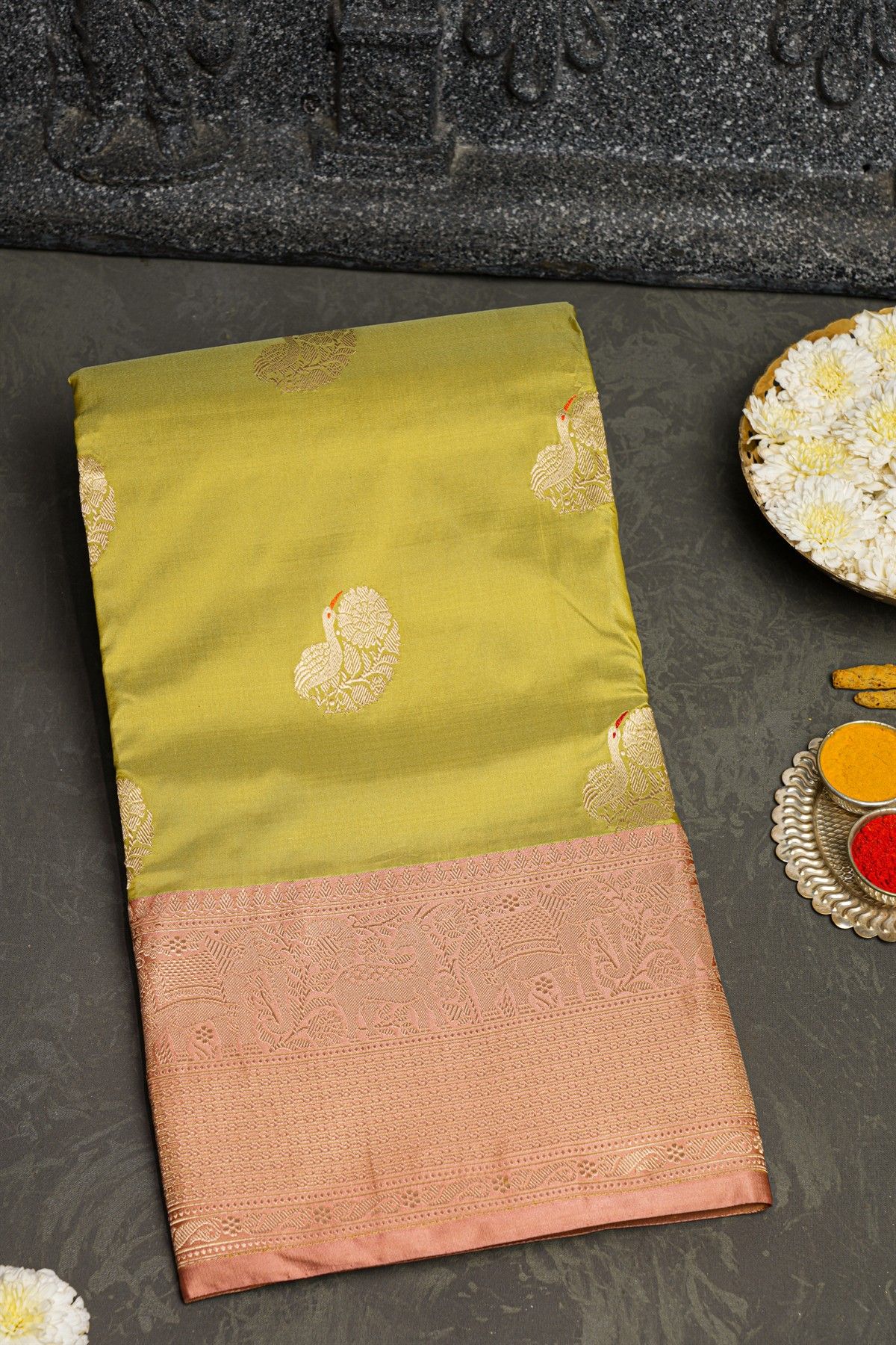 Banarasi Kathan Silk Lime Green Saree