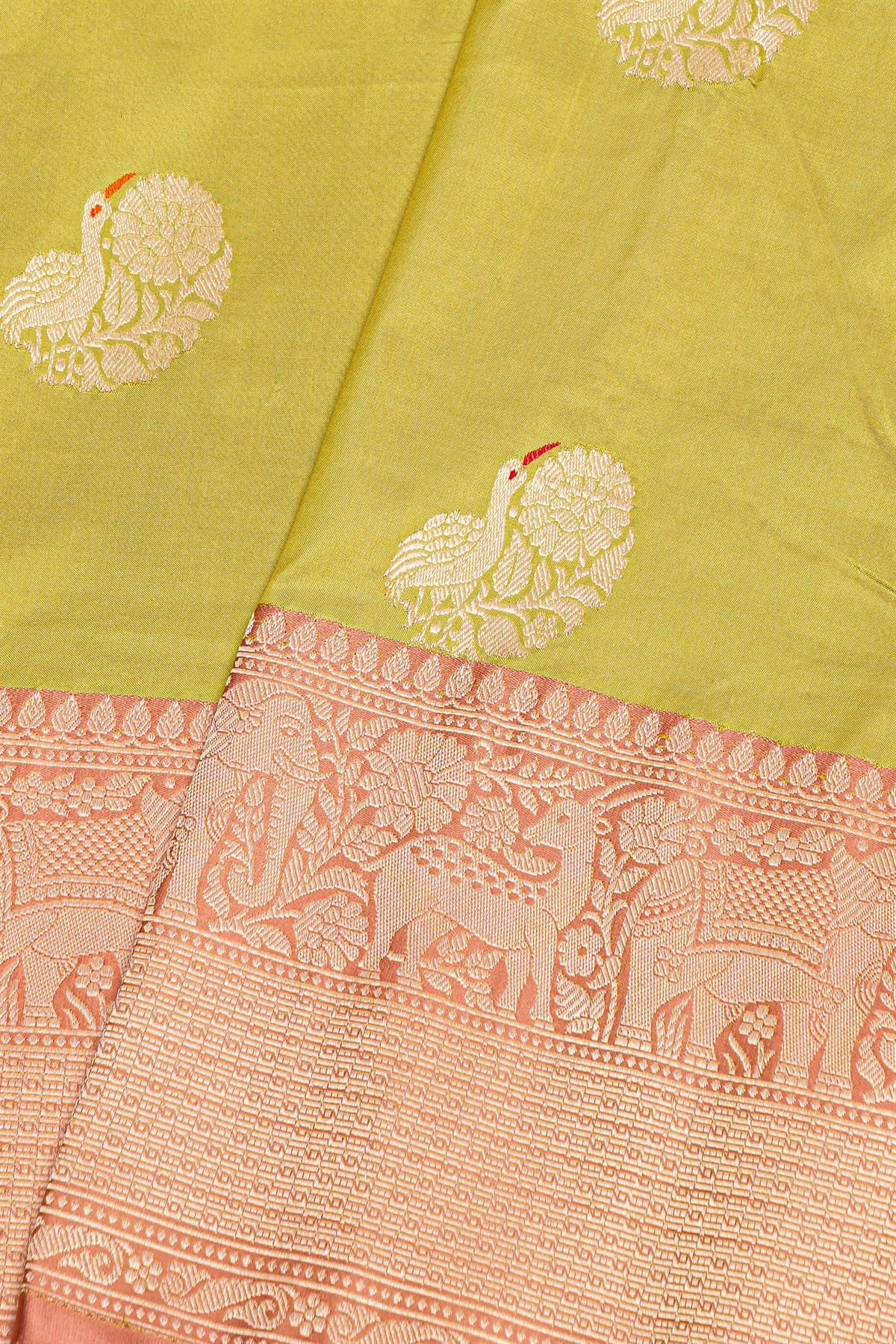 Banarasi Kathan Silk Lime Green Saree