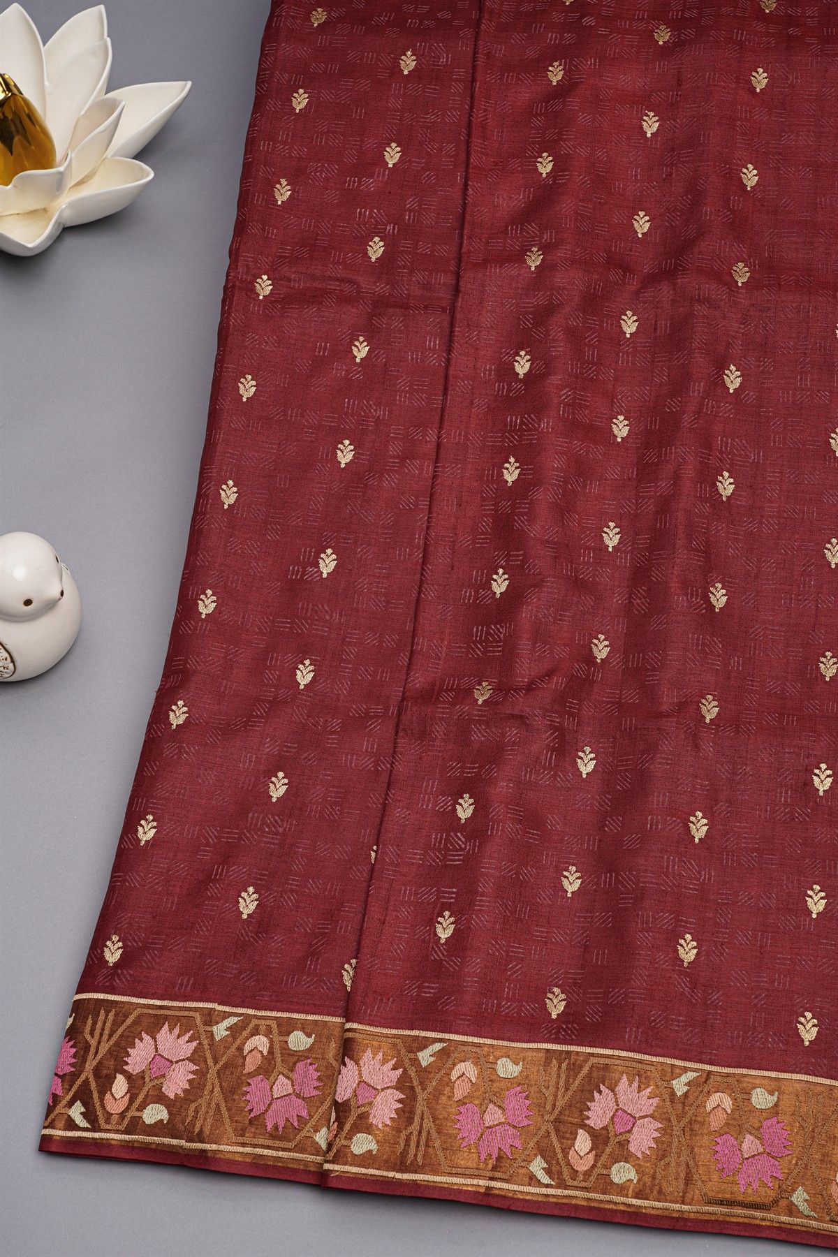 Designer Tussar Maroon Saree