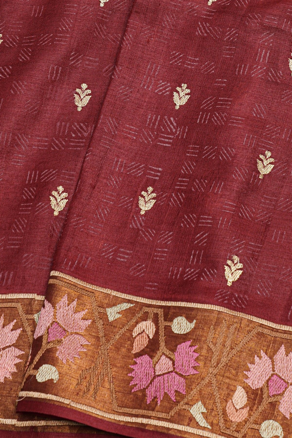 Designer Tussar Maroon Saree