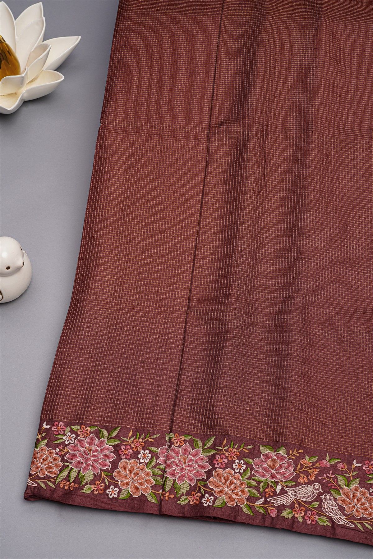 Designer Tussar Burgandy Saree