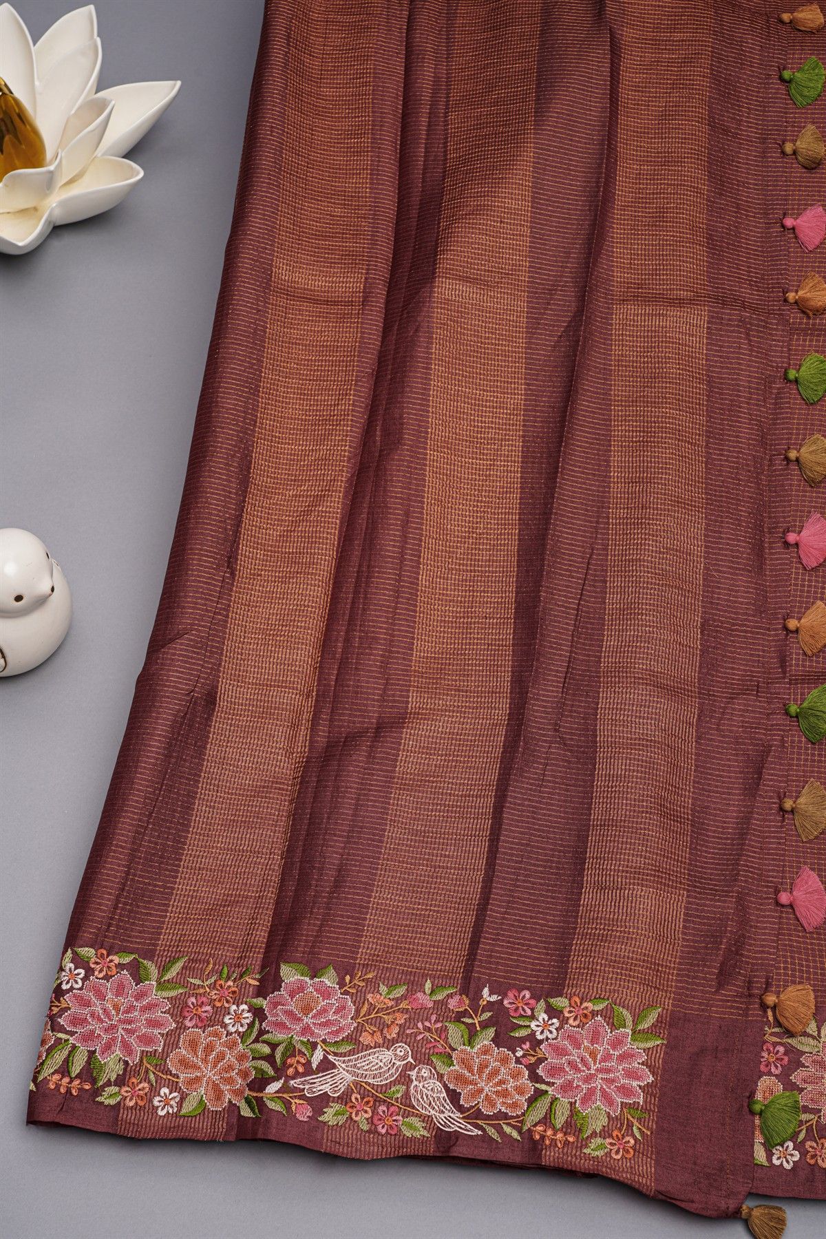 Designer Tussar Burgandy Saree