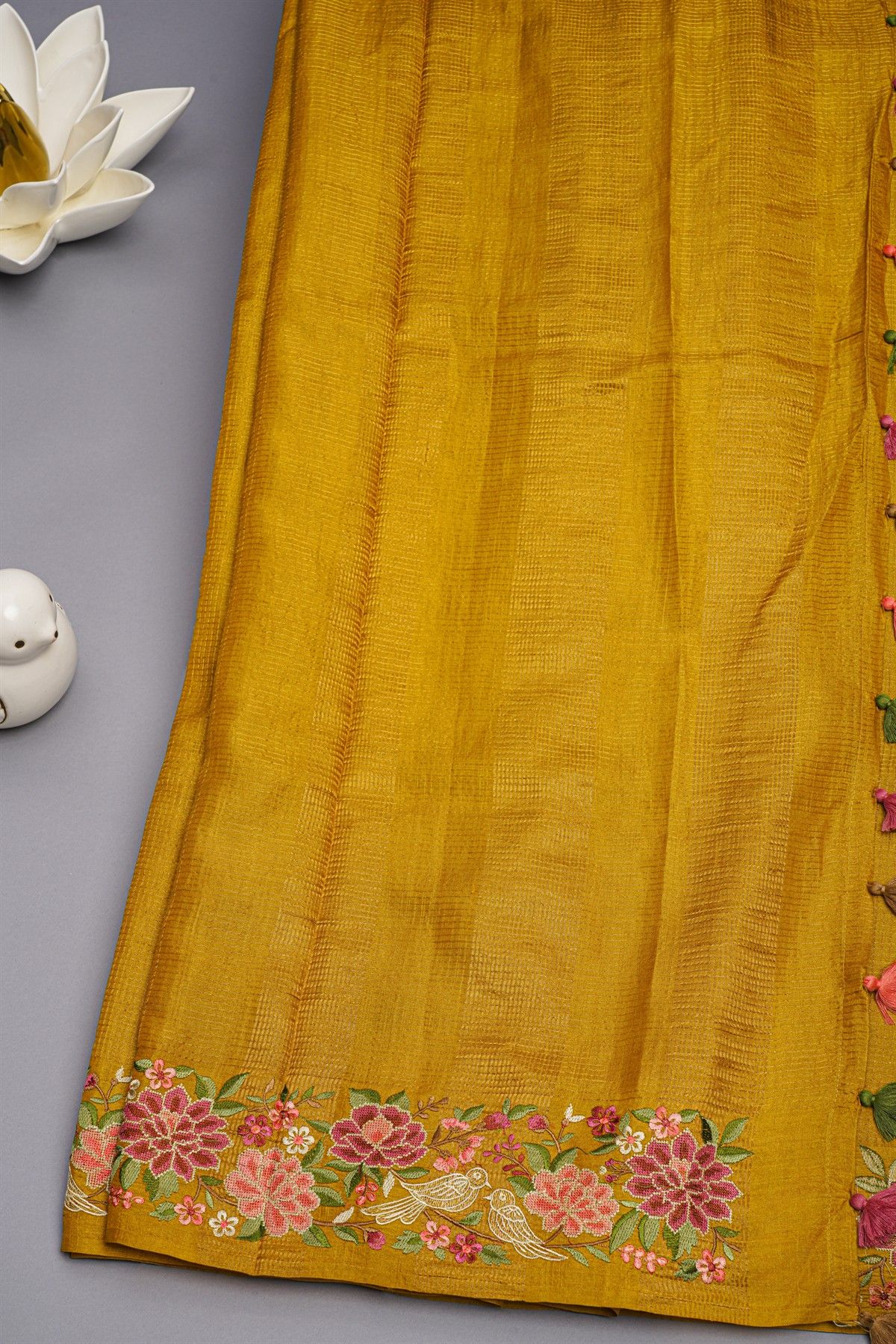 Designer Tussar Mustard Saree