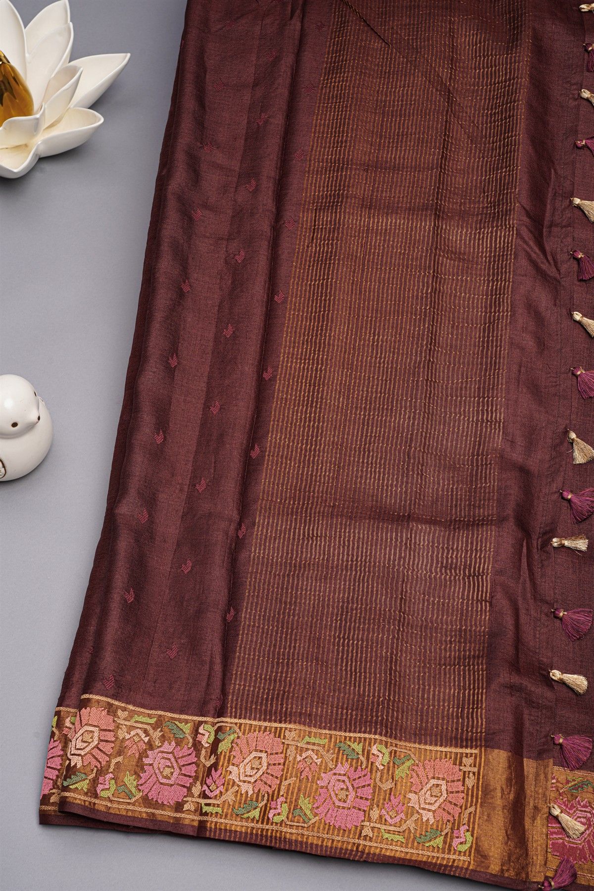 Designer Tussar Light Brown Saree