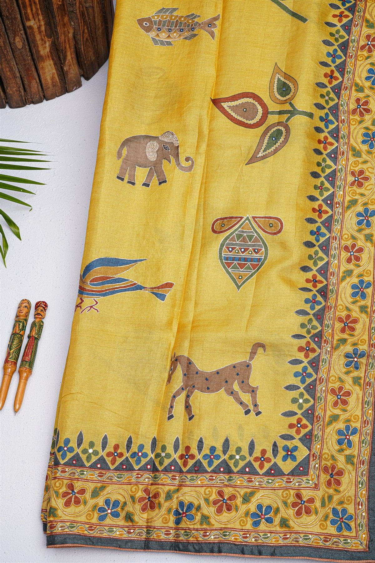 Designer Tussar Mustard Saree