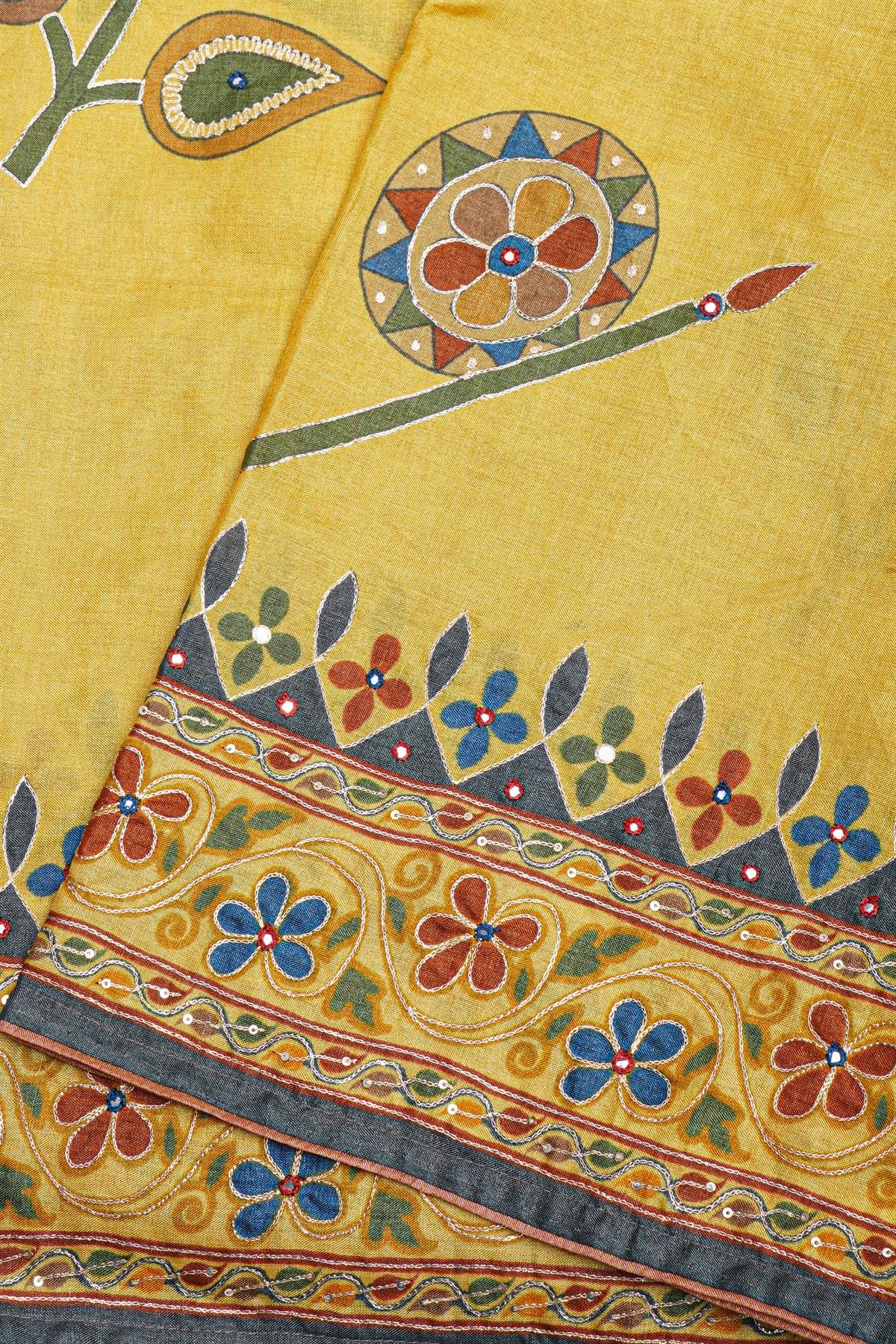 Designer Tussar Mustard Saree