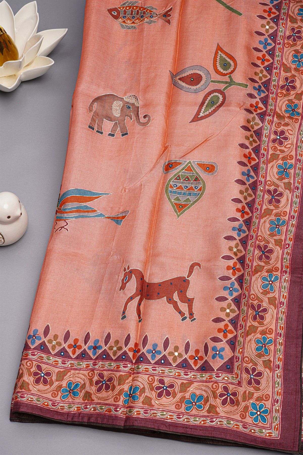 Designer Tussar Peach Saree