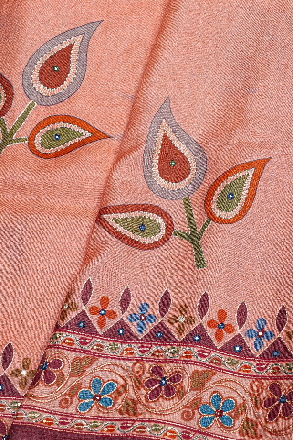 Designer Tussar Peach Saree