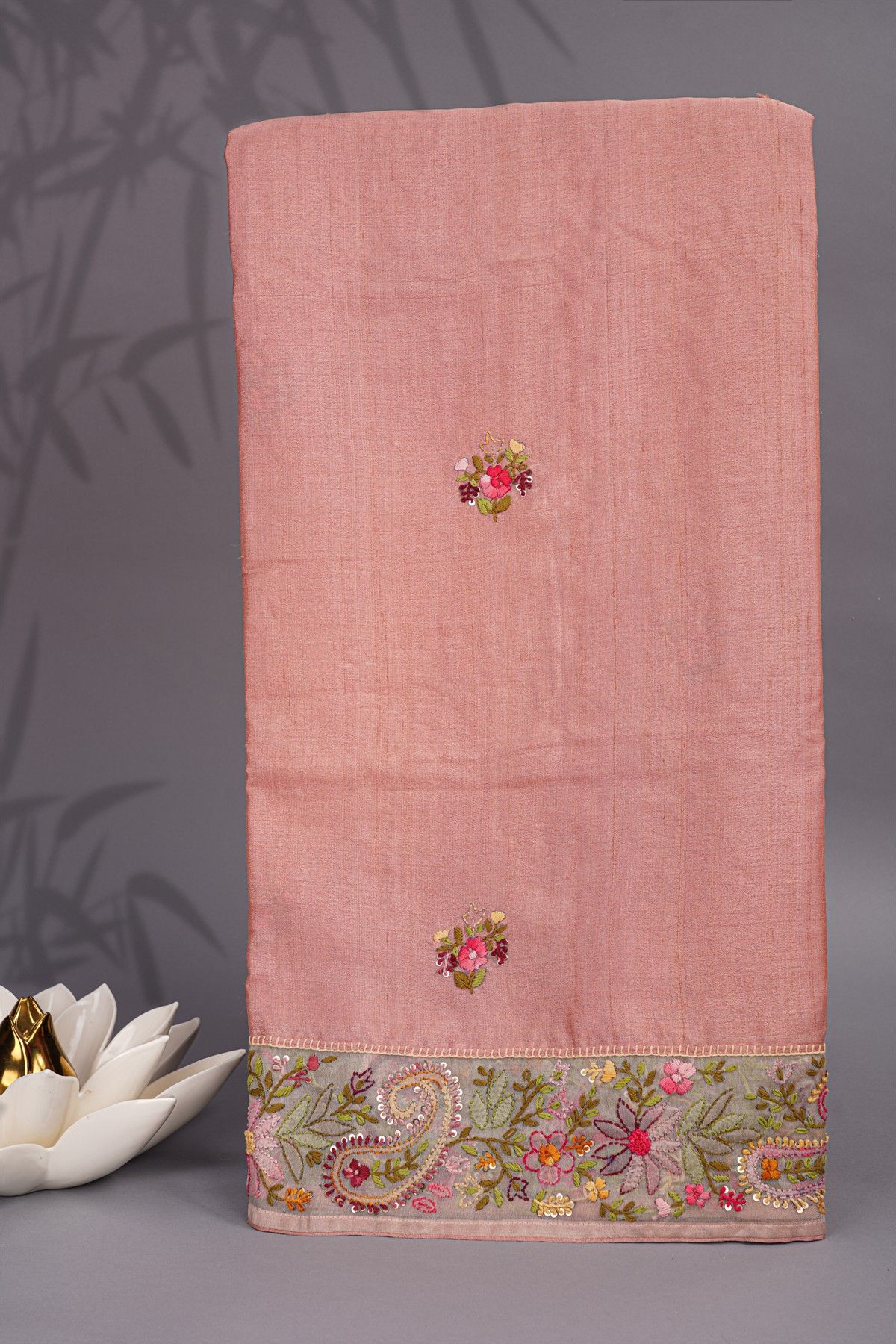 Designer Tussar Light Pink Saree
