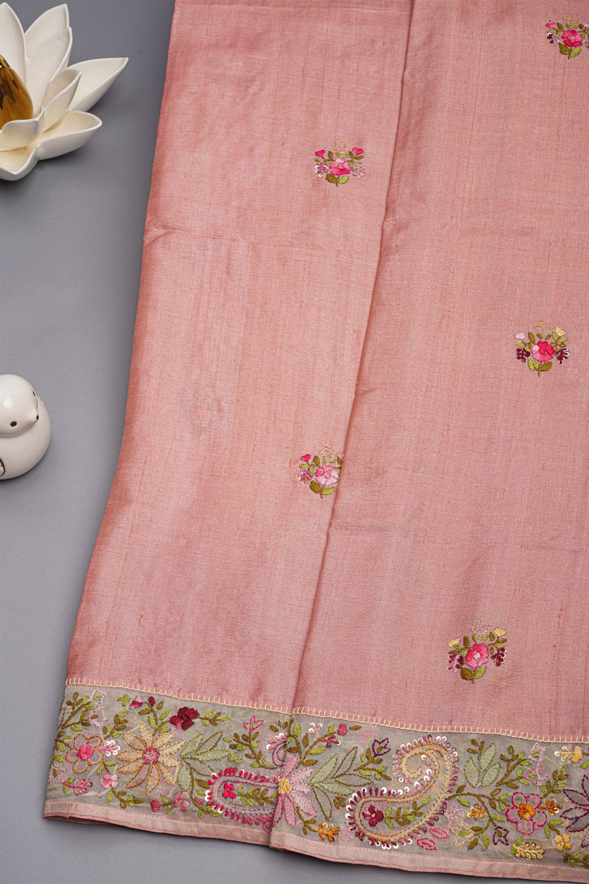 Designer Tussar Light Pink Saree