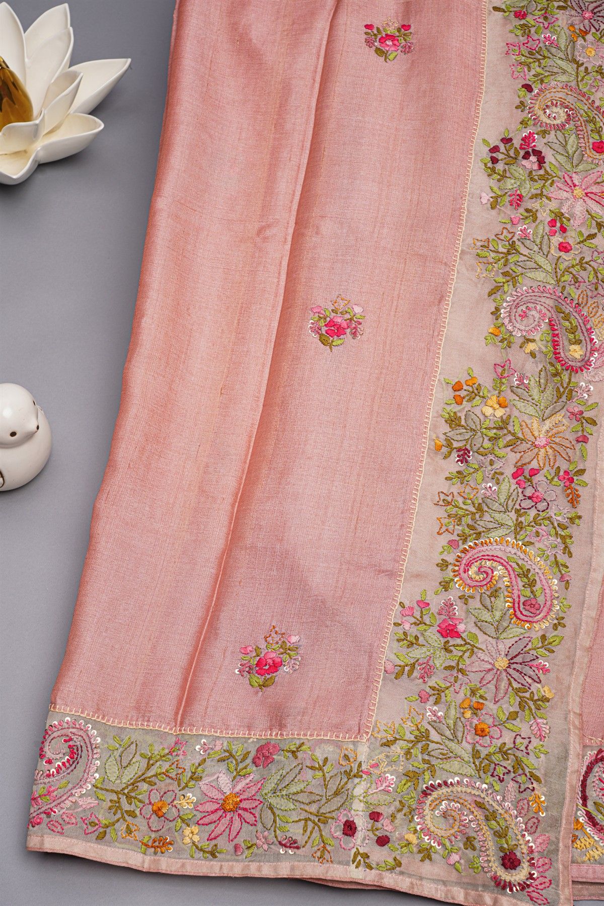 Designer Tussar Light Pink Saree