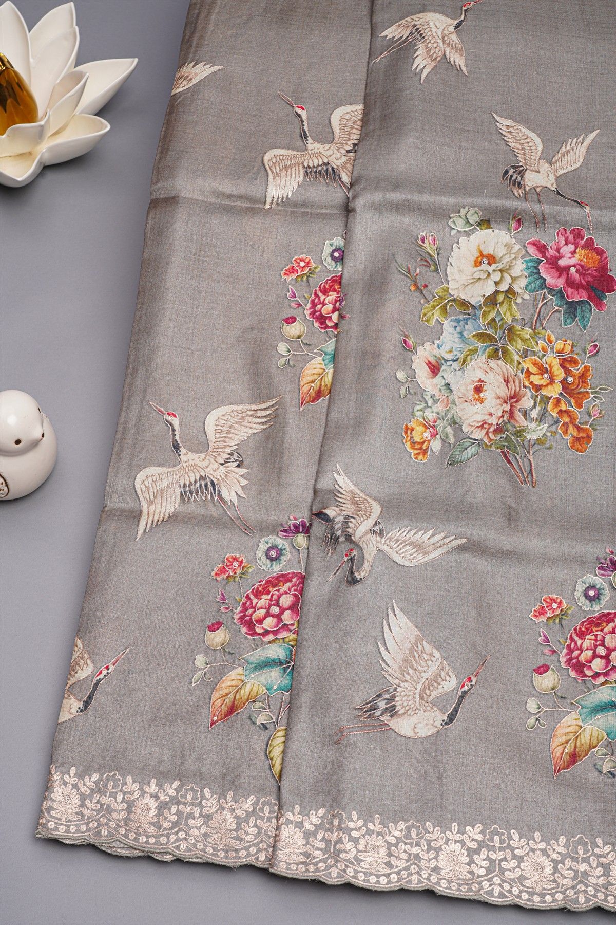 Designer Tussar Grey Saree