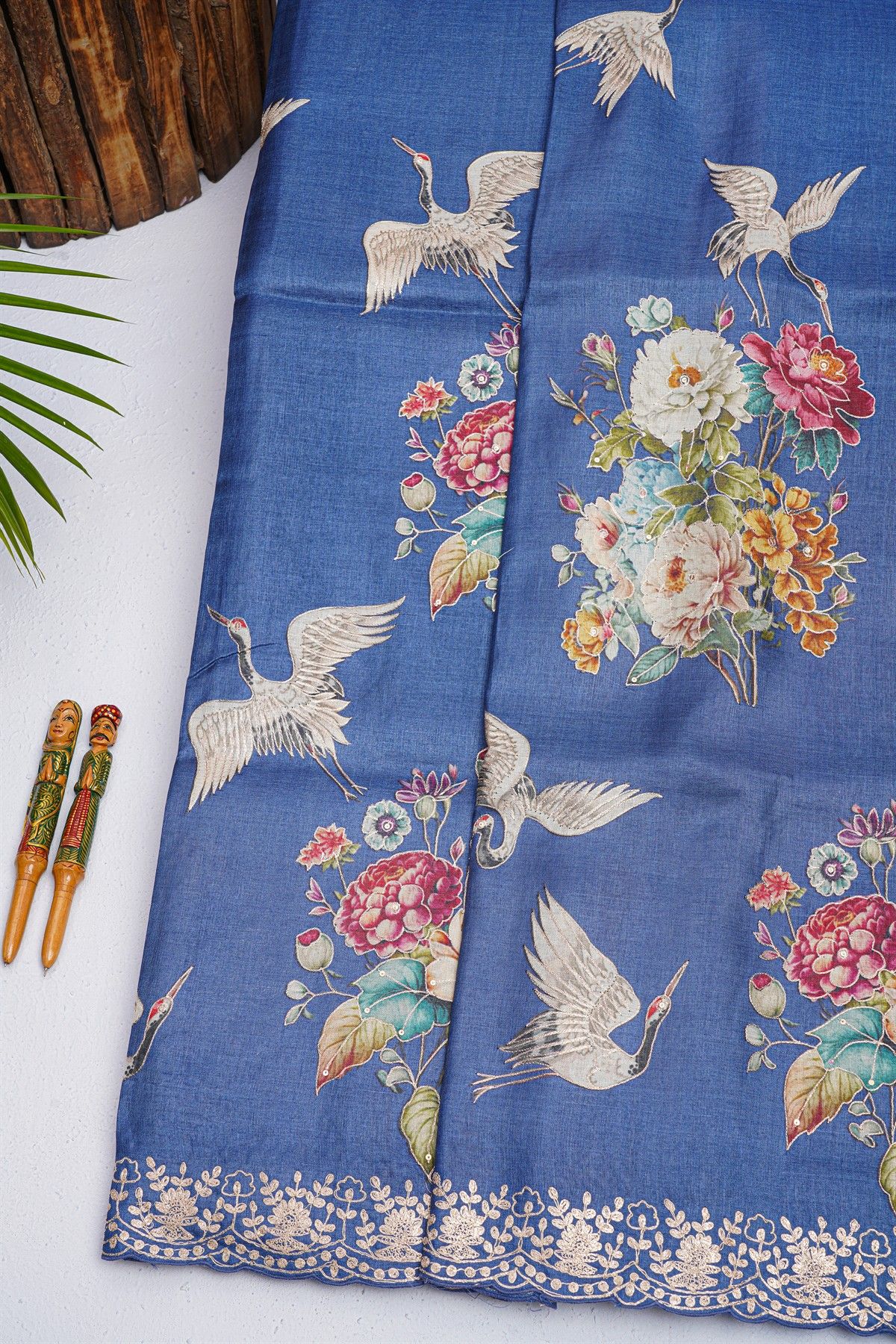 Designer Tussar Blue Saree