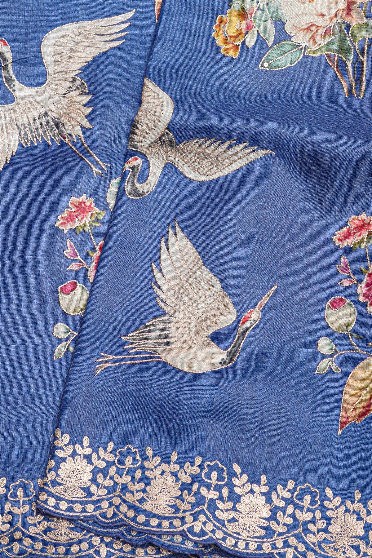 Designer Tussar Blue Saree