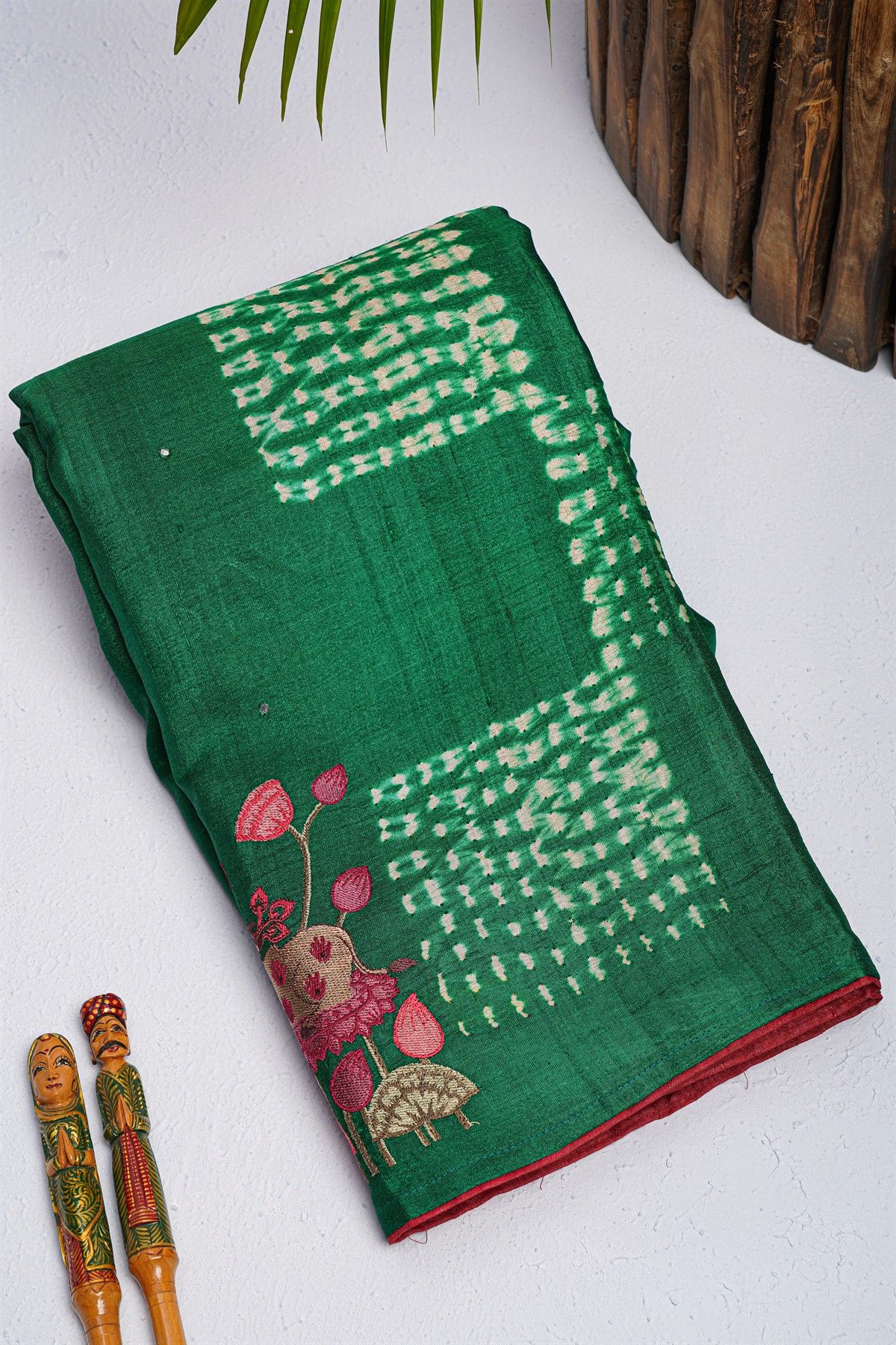 Designer Tussar Peacock Green Saree