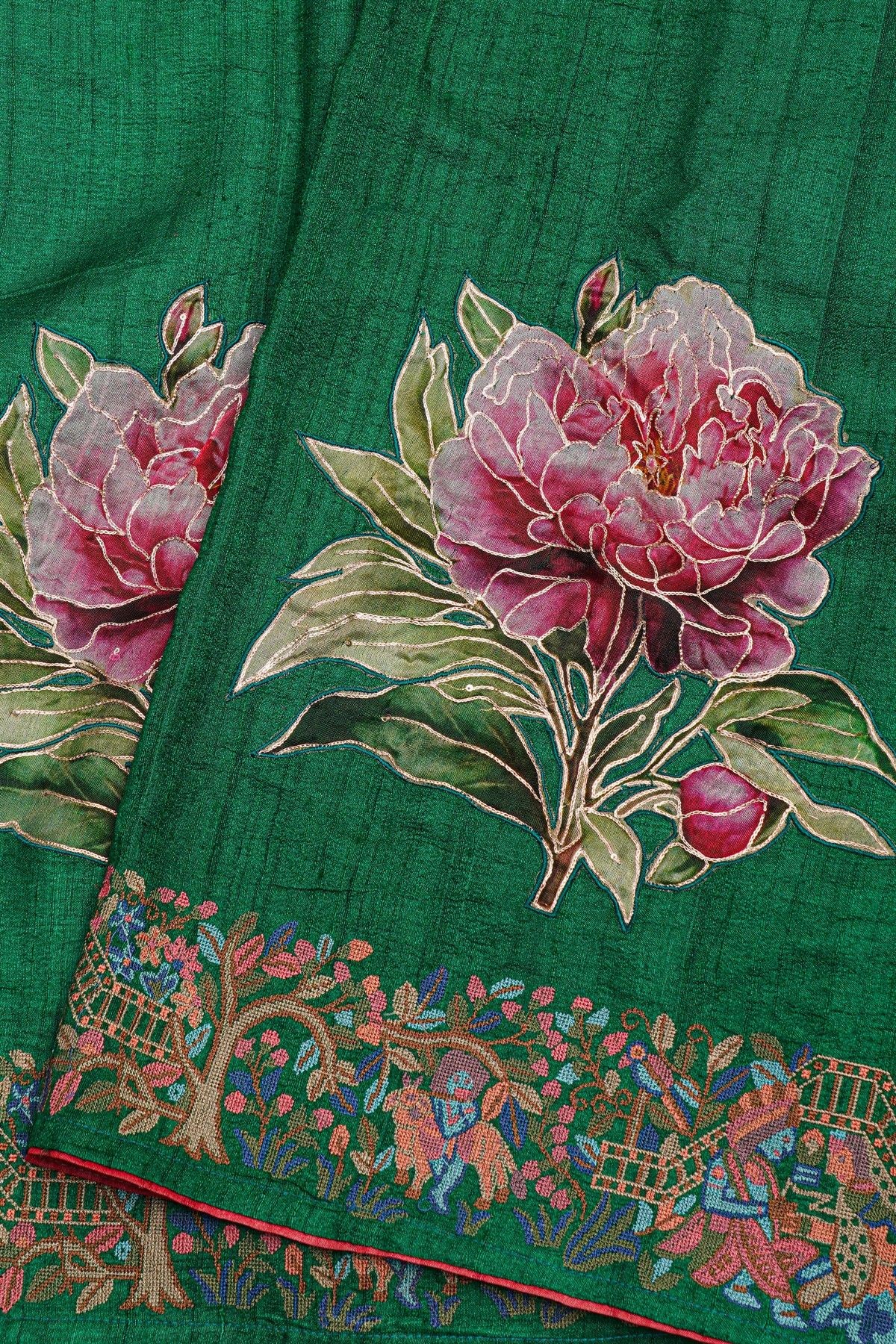 Designer Tussar Green Saree