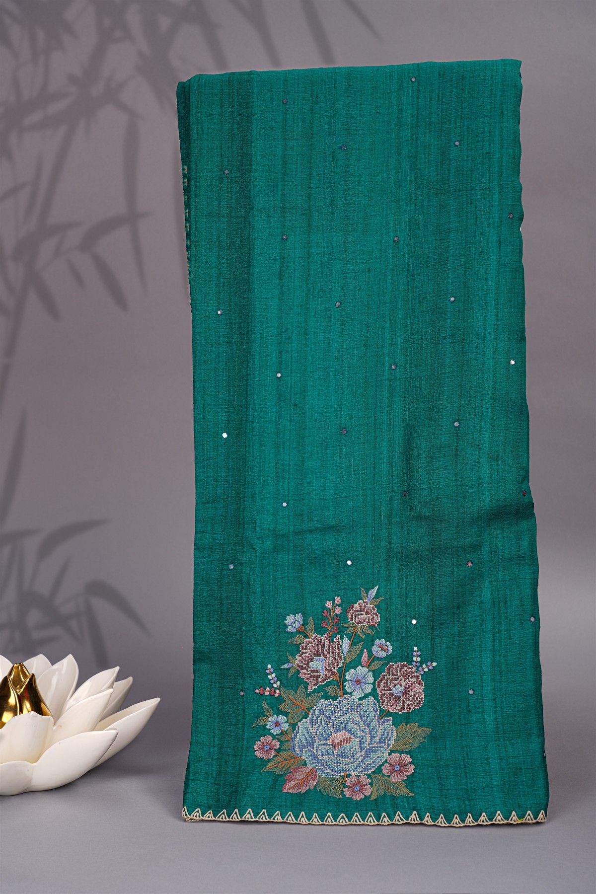 Designer Tussar Rama Green Saree