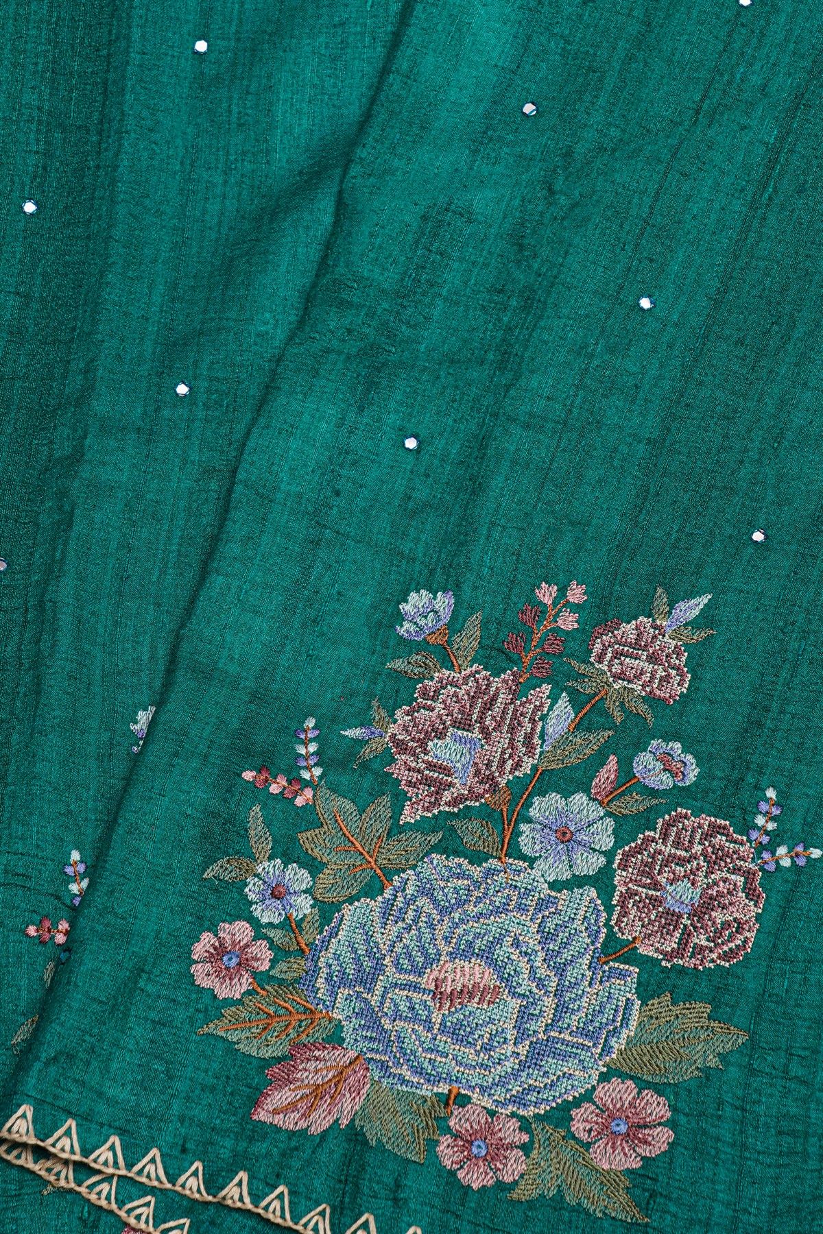Designer Tussar Rama Green Saree