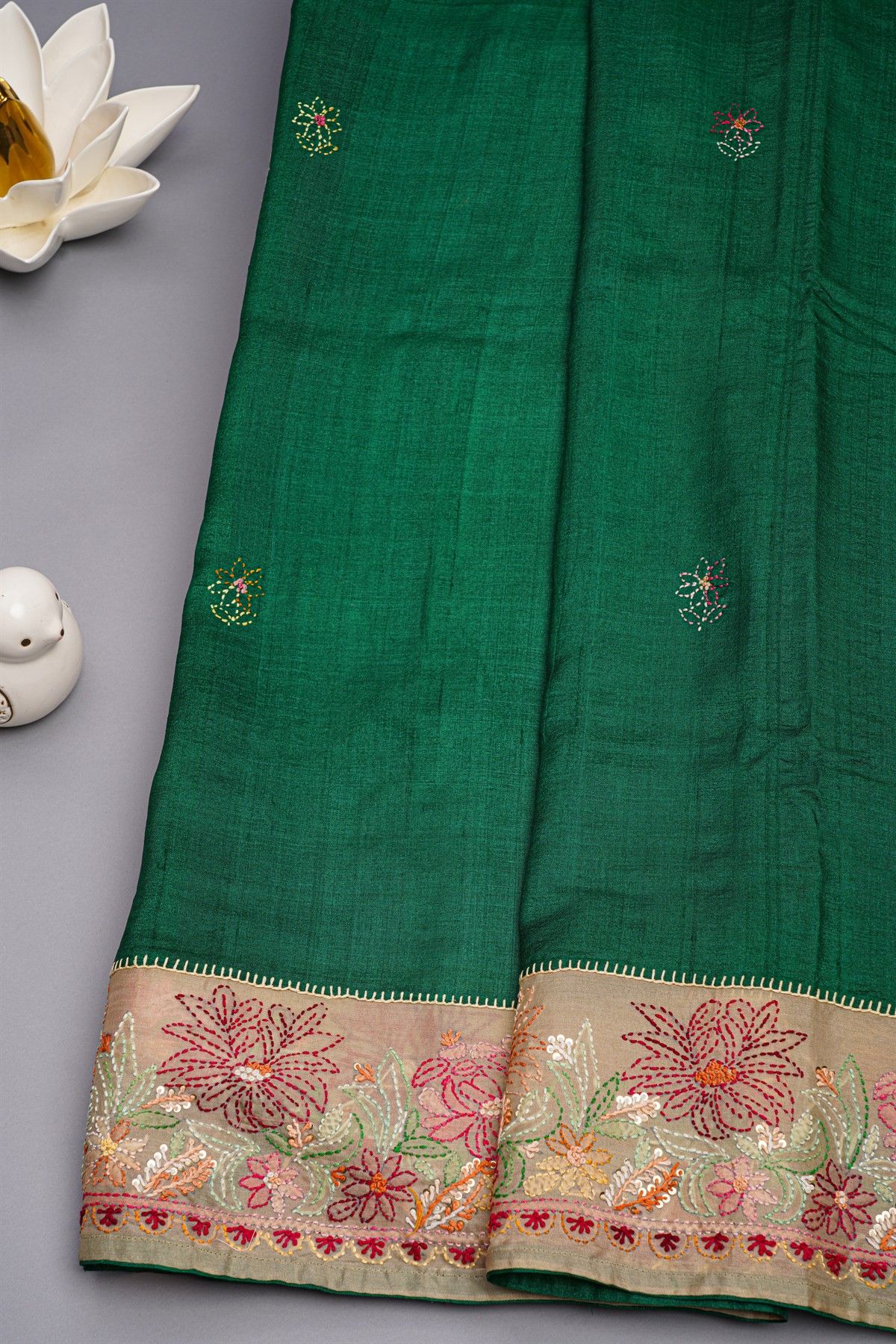Designer Tussar Green Saree