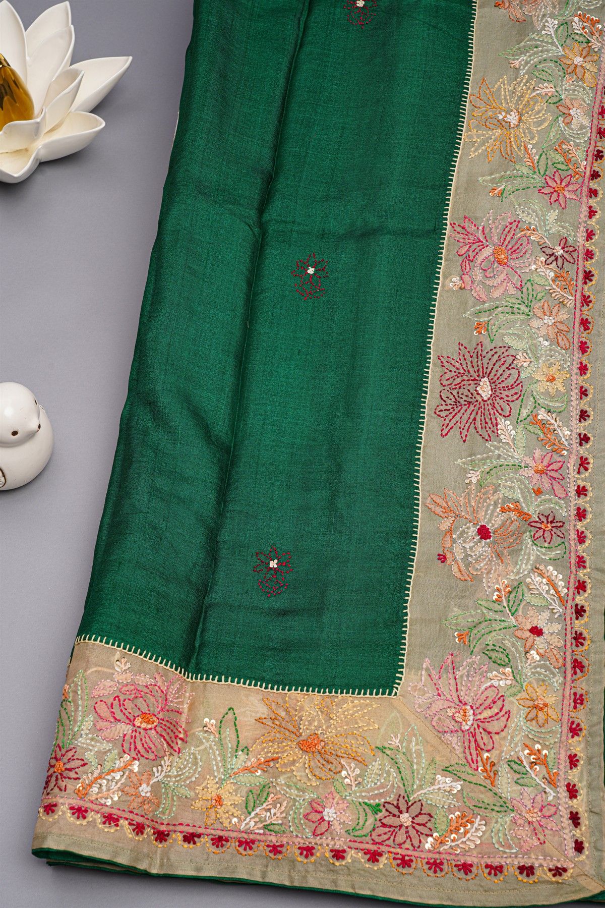 Designer Tussar Green Saree