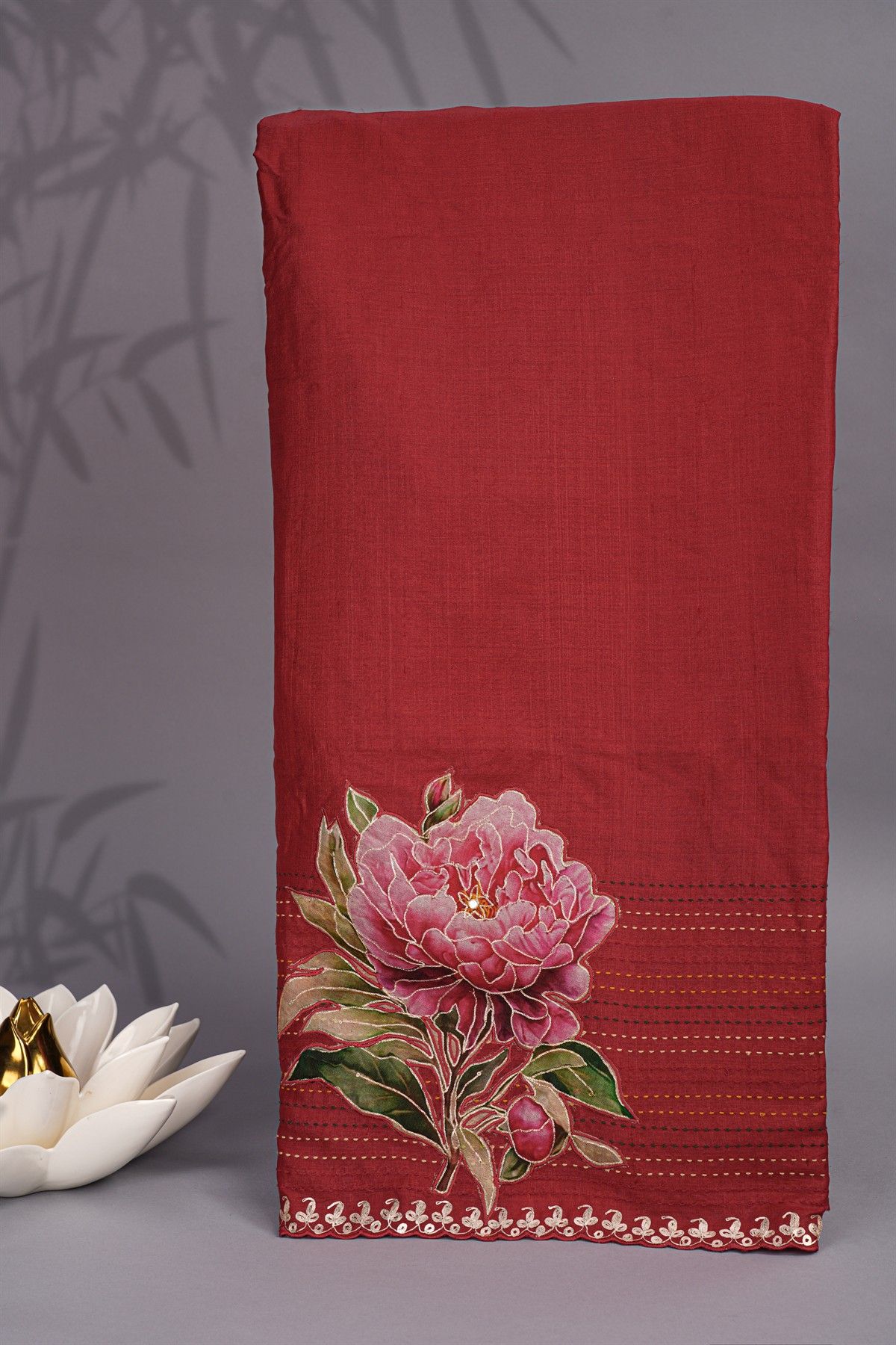Designer Tussar Red Saree