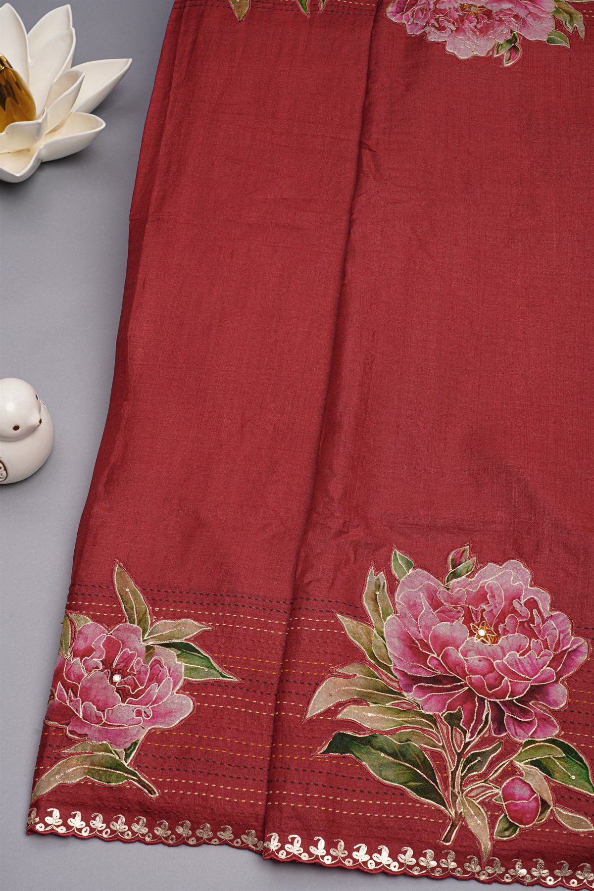 Designer Tussar Red Saree