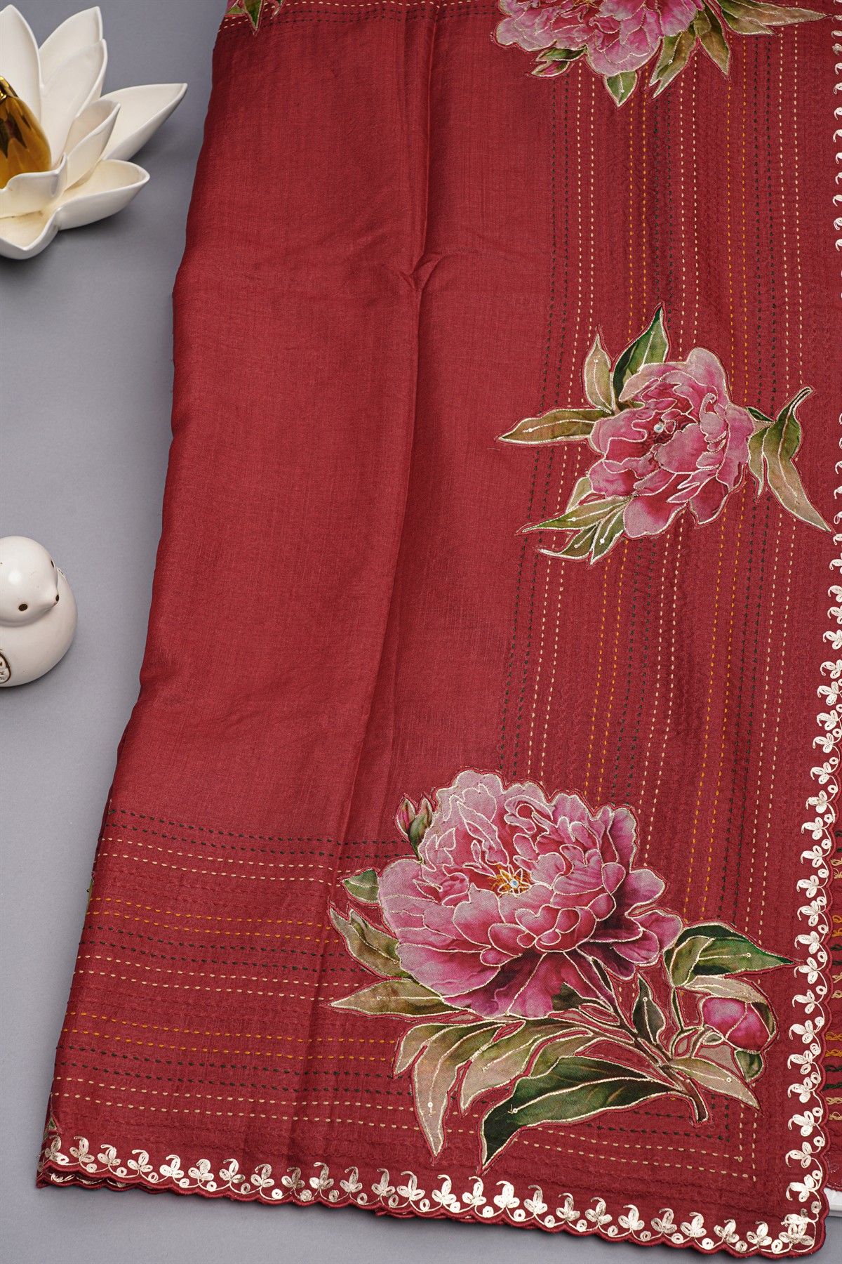 Designer Tussar Red Saree