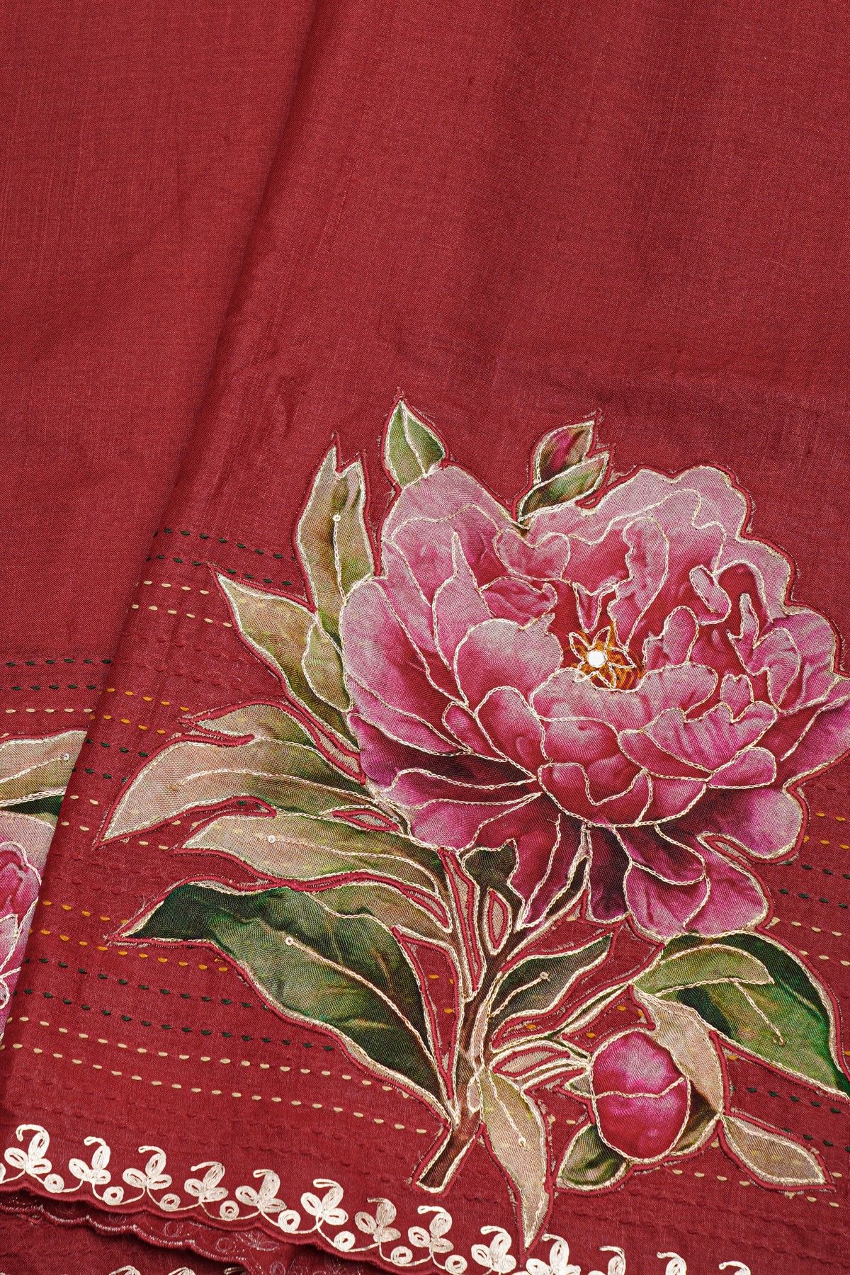 Designer Tussar Red Saree