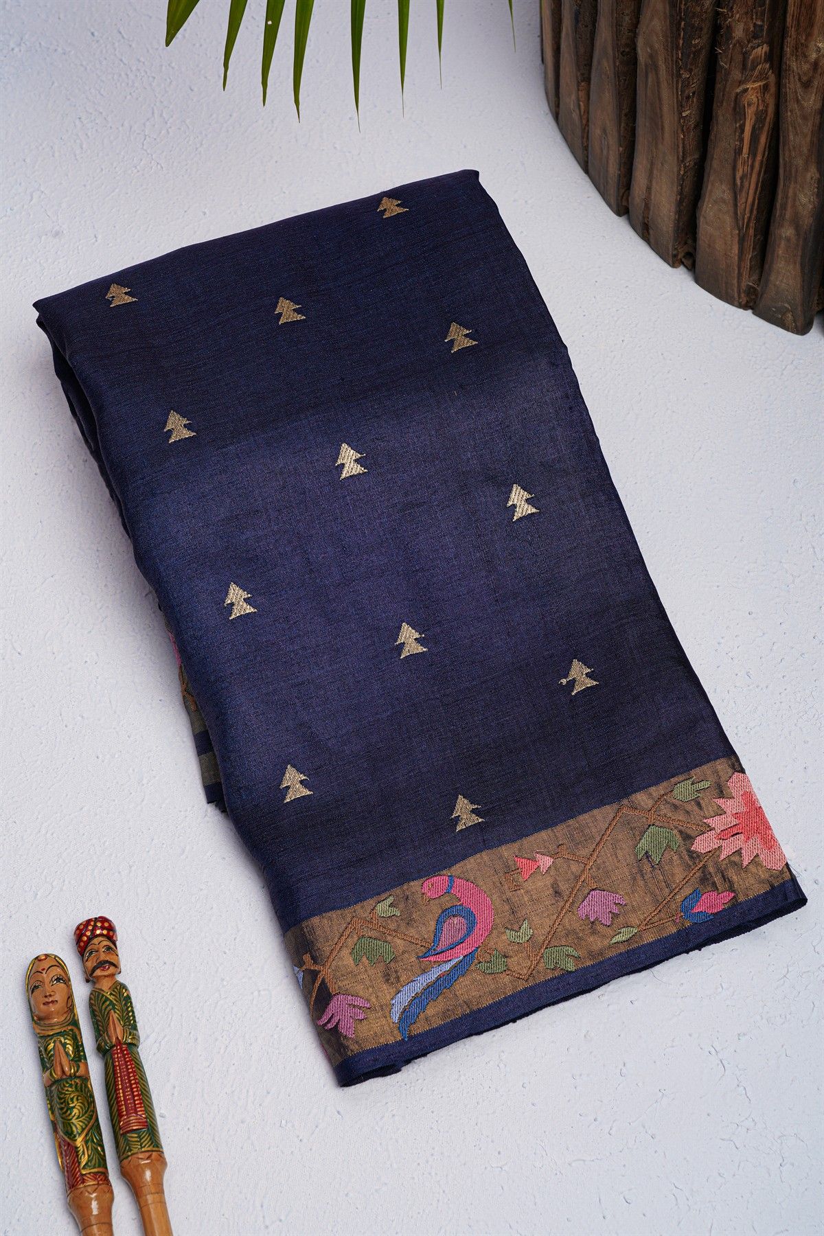 Designer Tussar Navy Blue Saree